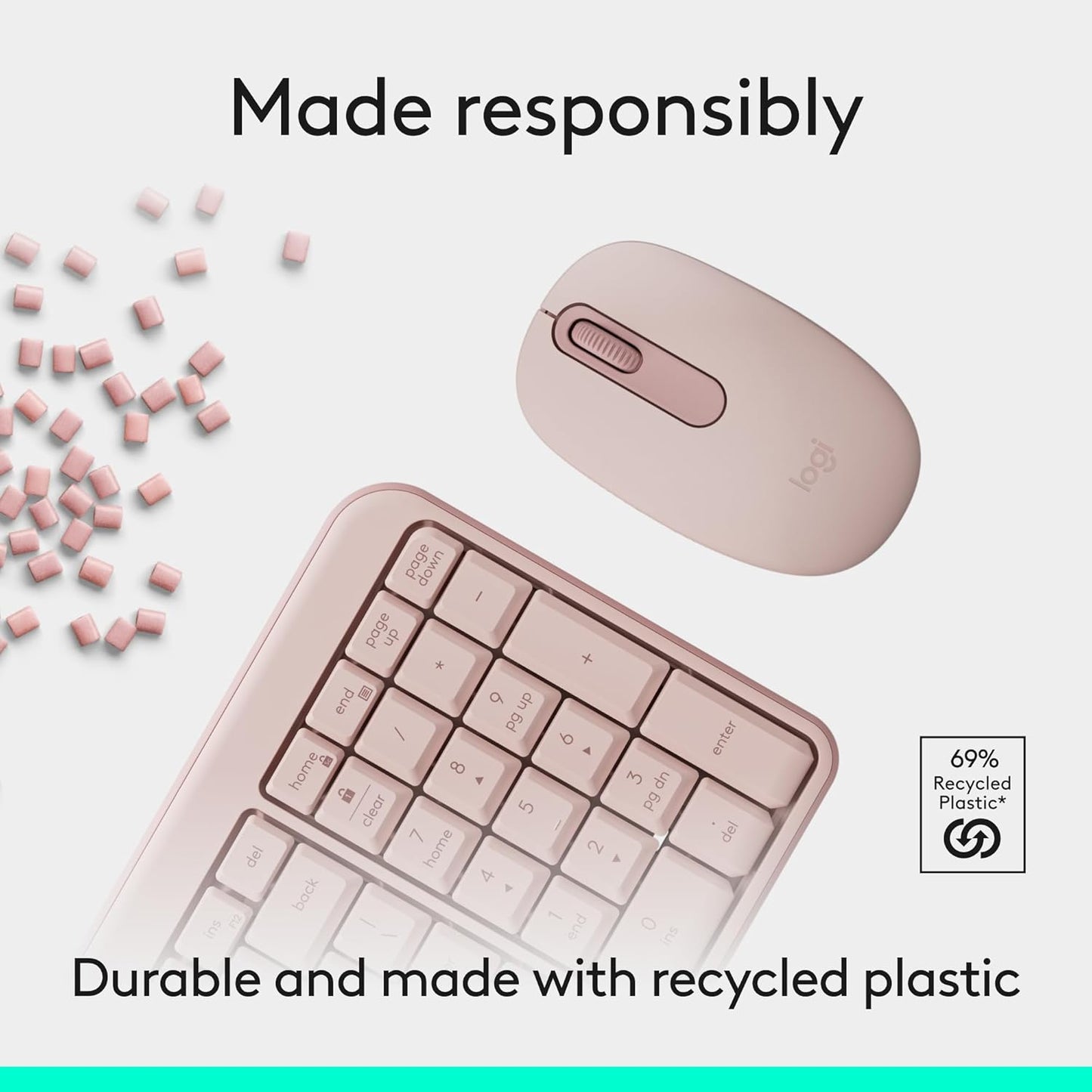 Logitech MK250 Bluetooth Wireless Mouse and Keyboard Combo: Fast & Easy Connectivity, Compact Wireless Keyboard, Ambidextrous Mouse, Durable Build - Windows/MacOS - Rose