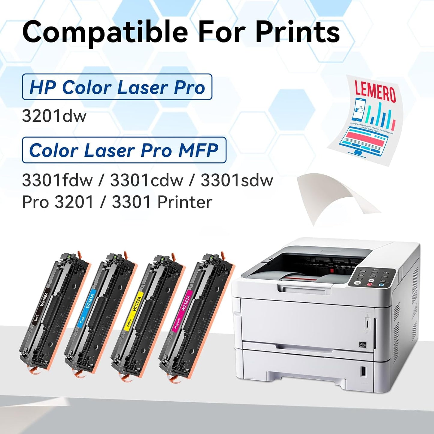 LEMERO 218A Toner Cartridges 4 Pack 218X (with Chip) Compatible Replacement for HP 218A 218X Toner Cartridges Work for HP Color Laserjet Pro MFP 3301cdw 3201dw 3301sdw Printer W2180A W2180X (BCMY-4P)