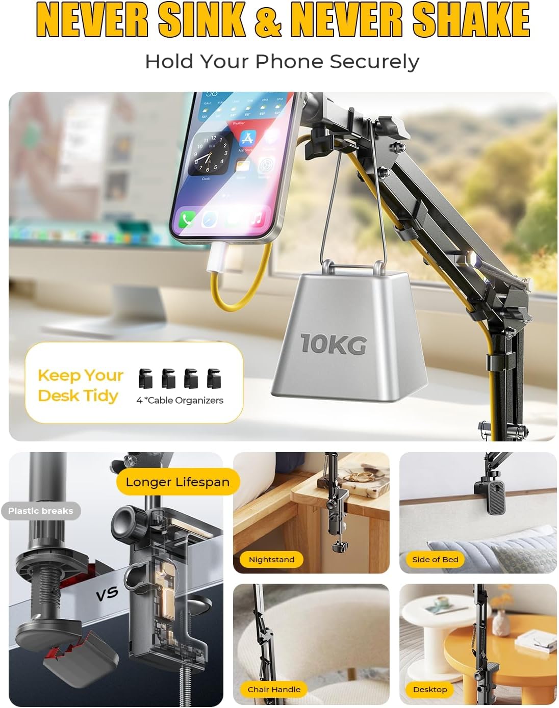 LISEN Gooseneck Phone Holder for Bed Magsafe Phone Stand for iPhone 16 15 Stand Holder for Desk Adjustable for Magsafe Accessories Recording for iPhone Mount for Filming Camera Laying Down