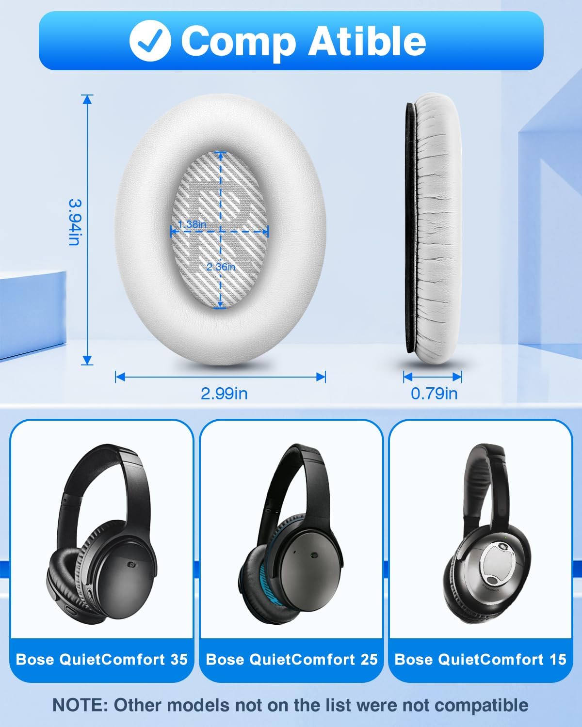 Link Dream Ear Pads for Bose Quiet Comfort 35 Soft Protein Leather Replacement Earpads Ear Cushions Ear Pad for Bose QC 35/25 / 15 QC2 / Ae2 / Ae2i / Ae2W / Sound Link/Sound True (White)