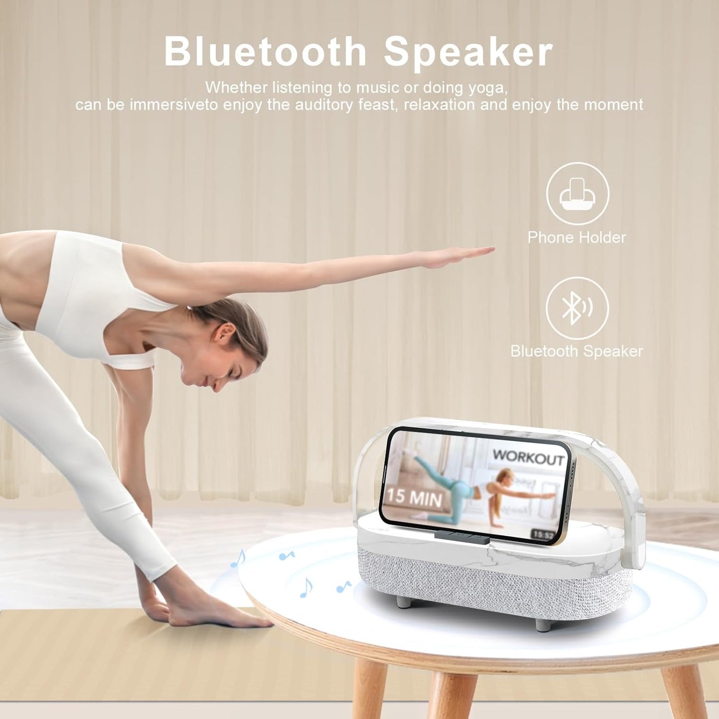 LED Bedside Lamp, Touch Lamps for Bedroom Nightstand, 4 in 1 Bedside Table Lamp with Wireless Charger, Portable Bluetooth Speaker, Phone Holder, Dimmable Charging Birthday Gifts for Women