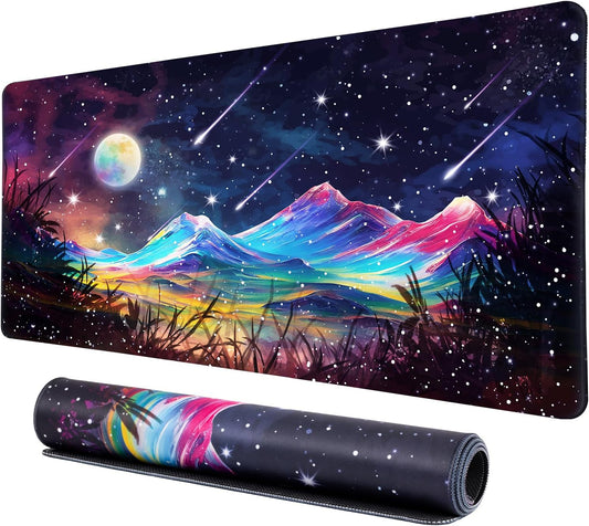 Lokigo Desk Pad Moon Meteor, Big Mouse Pad Mountains Boys Girls Extended Large Gaming Mouse Pad for Desk Non-Slip Rubber Base Stitched Edges DeskMat Work Office Laptop Keyboard DeskMatt