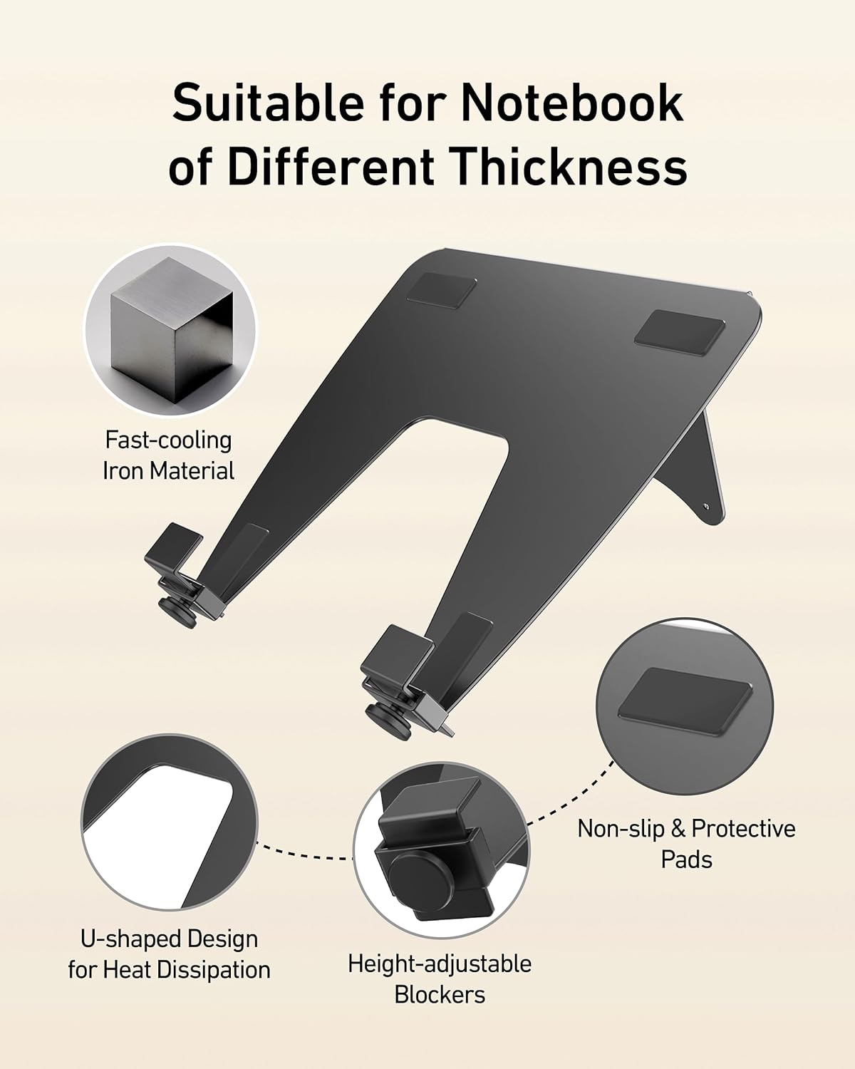 Laptop Tray for Monitor Arm - VESA Mount 100x100mm, Laptops up to 17.3in & 28.6lbs - Notebook Tray Office Desk Accessories - Black