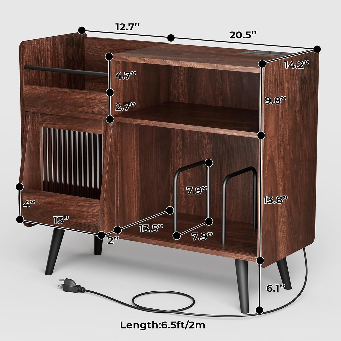 Large Record Player Stand with Sliding Door,350 Vinyl Record Storage Cabinet, Record Player Table with Power Outlet and LED Light,Turntable Stand with Wood Legs for Living Room,Office