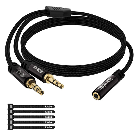1/8 Inch TRS Stereo Y Splitter Cable 1.5FT, 3.5mm Female to 2-Male Y-Splitter Stereo Audio Cable, for Cell Phone PC Laptop, Speaker, Headphones, Suitable for Switching or Two Sets of Speakers