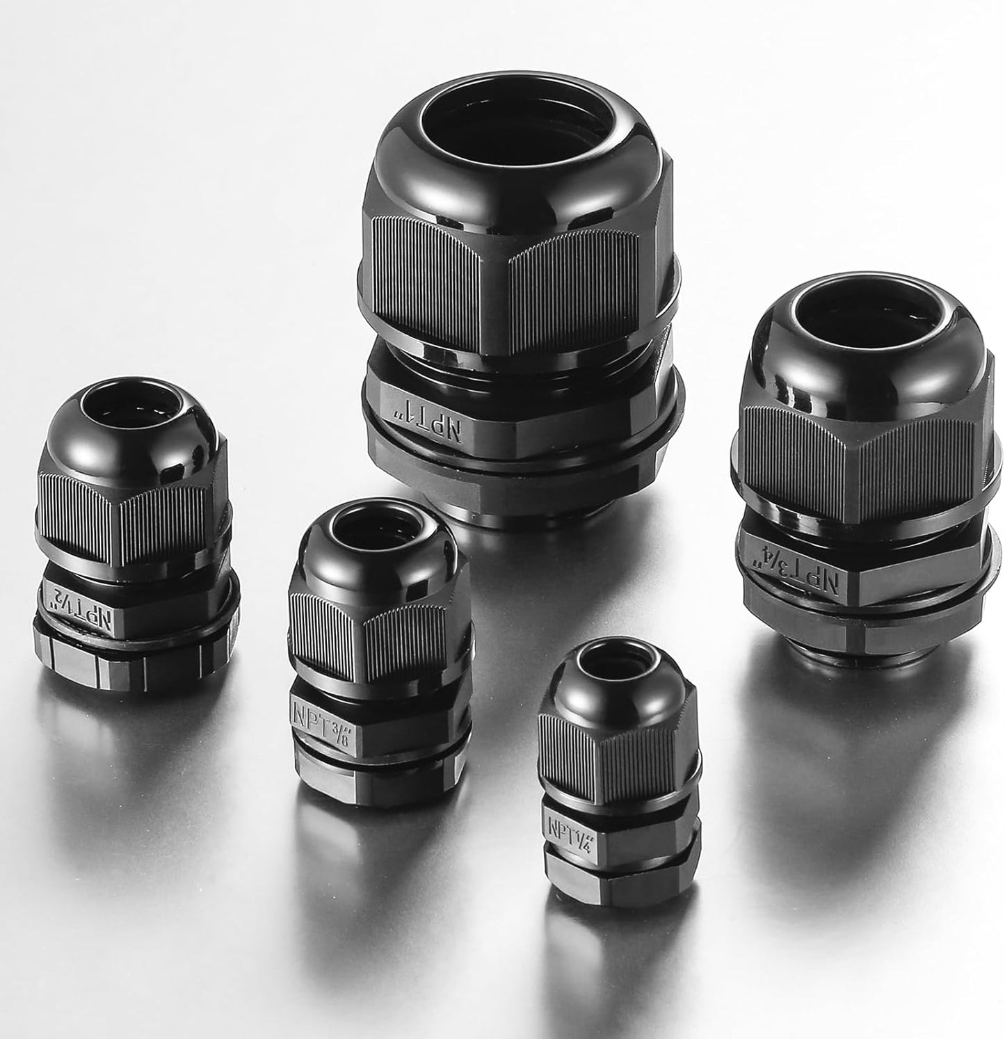 10 PCS 3/4"(12.5-18mm) NPT Nylon Cable Gland Joints with Gaskets, IP68 Adjustable Lock Nut Strain Relief Cord Grip Waterproof Cable Glands - UL Listed and RoHS Compliant