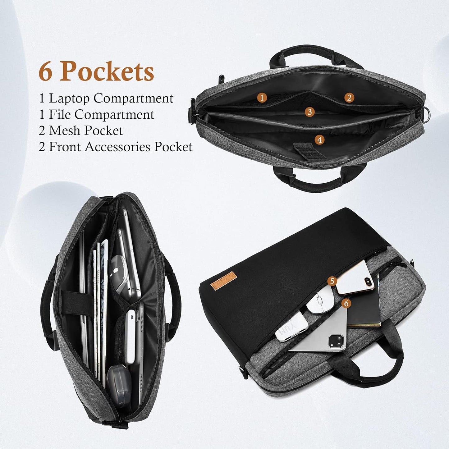 15 15.6 16 17 17.3 inch Laptop Computer PC Shoulder Bag Carrying Case, Water-Repellent Briefcase