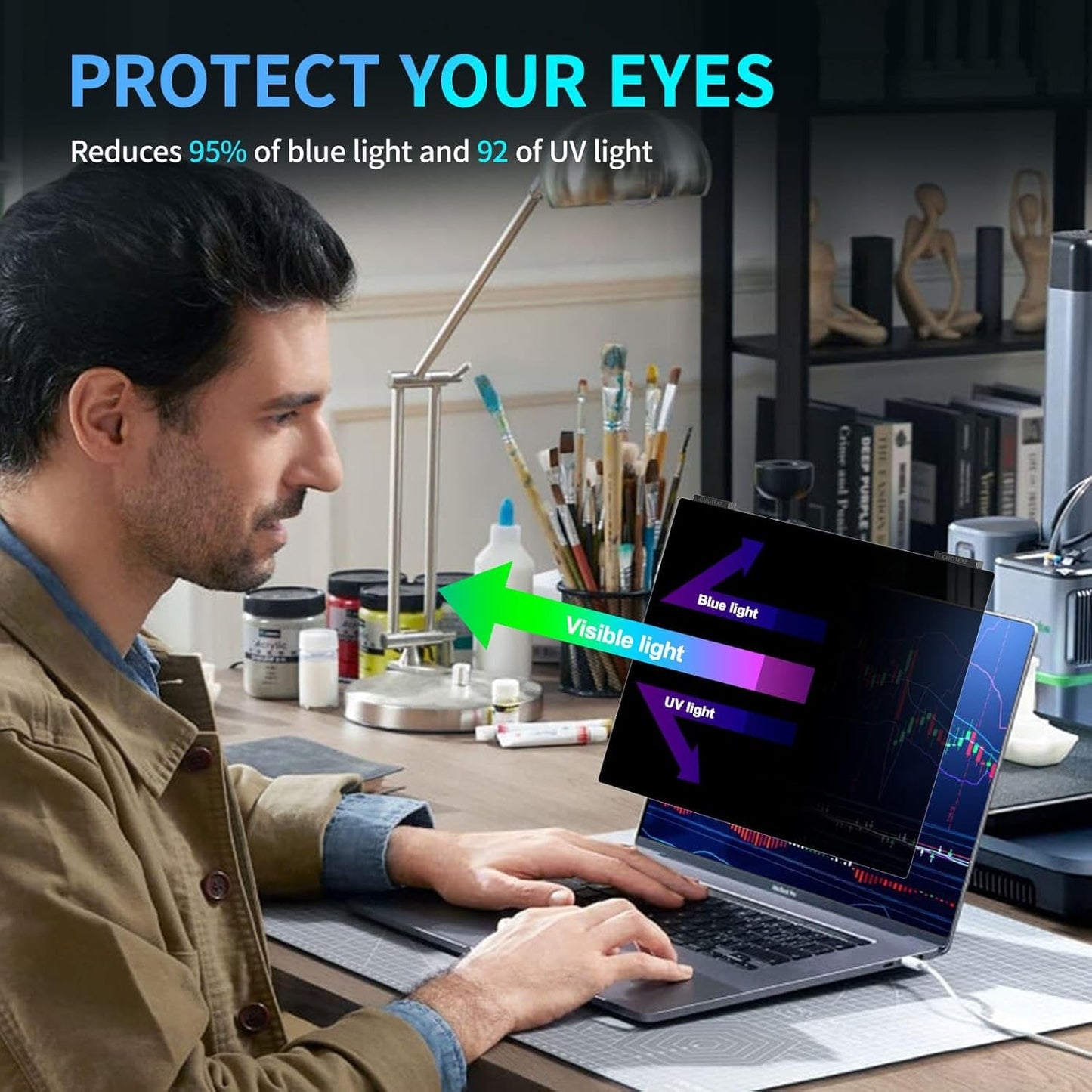 Laptop Privacy Screen 14 inch, 9H Hanging Privacy Screen for Laptop for 16:9, Acrylic HD Eye Protection Anti Glare Blue Light Laptop Screen Privacy Filter