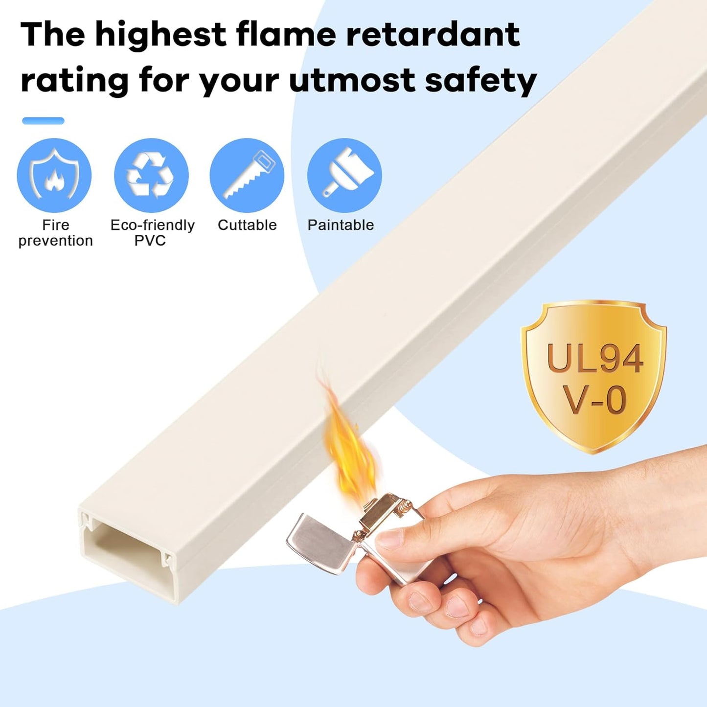 126in Cord Hider Kit, Wire Hiders for TV on Wall, Paintable Cable Management Kit, Wire Cover for Wall Mount TV, Hide Wires Along Wall, Beige Cord Cover Wall Wire Management, 8xL15.7in W0.95in H0.55in