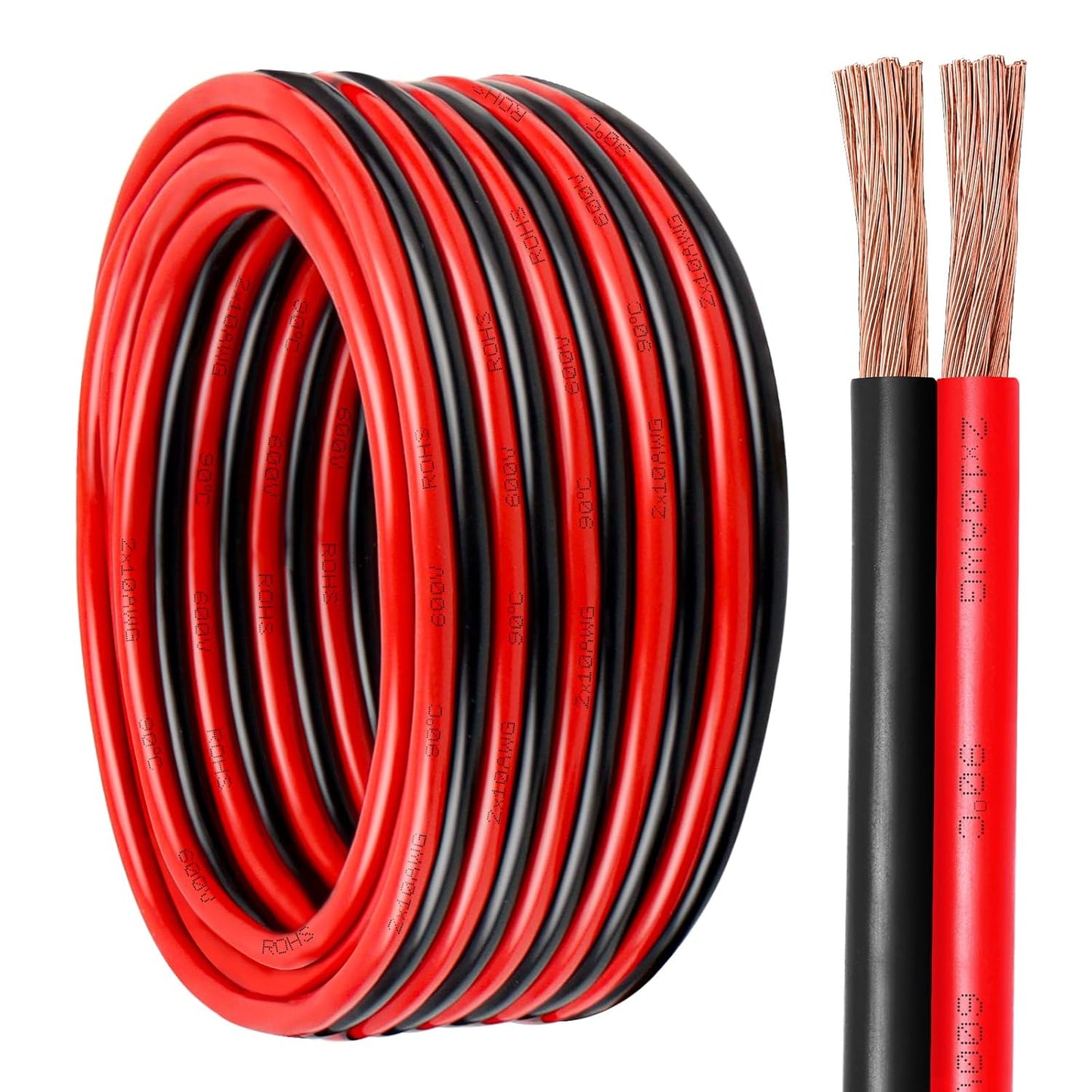 10 Gauge Wire 2 Conductors Copper Wire, 10 AWG Battery Cable Oxygen Free Copper Wire for Solar Panel, Automotive, Trailer, RV and Speaker (10 Gauge 50FT)