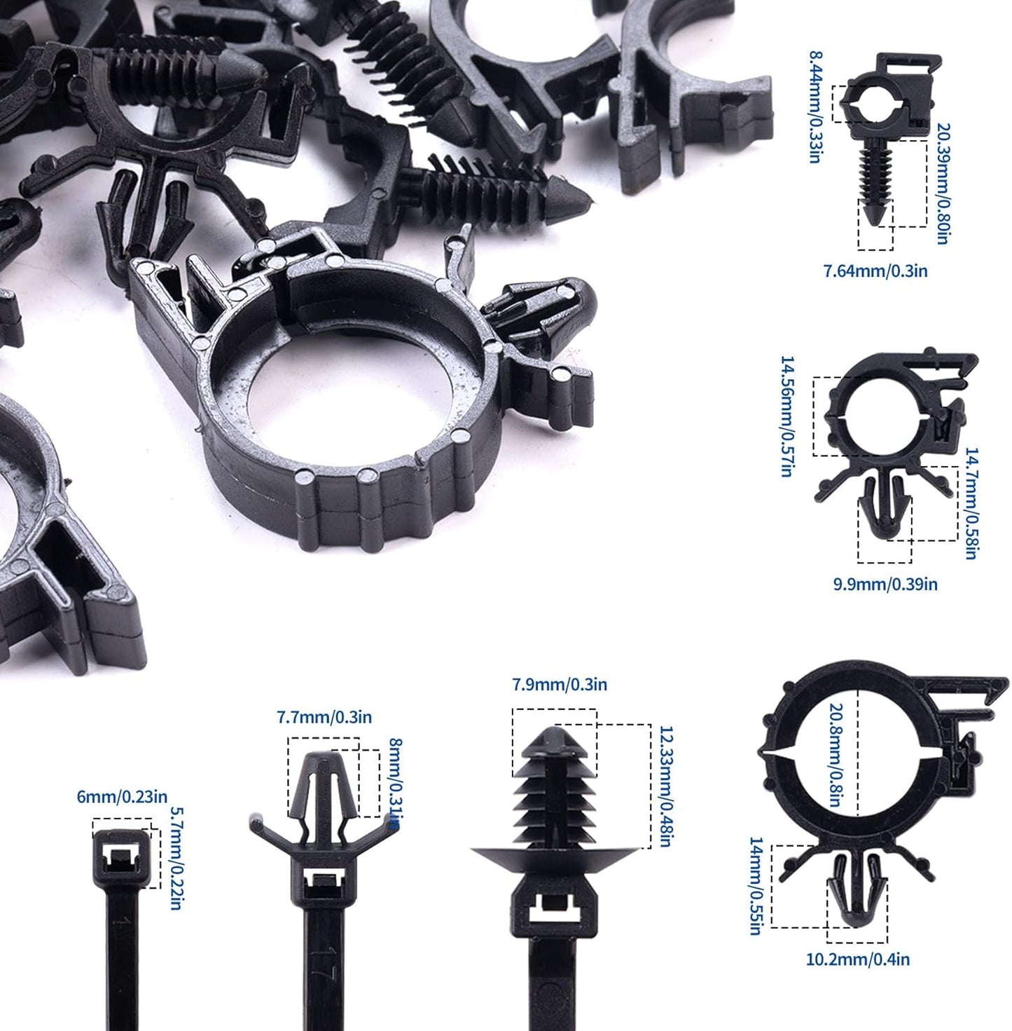 150pcs Push Mount Cable Zip Tie with Car Wire Loom Routing Clips for Cars Boat Trailer UTV Jeep Wrangler Engine Bay Self Locking Straps，Universal.