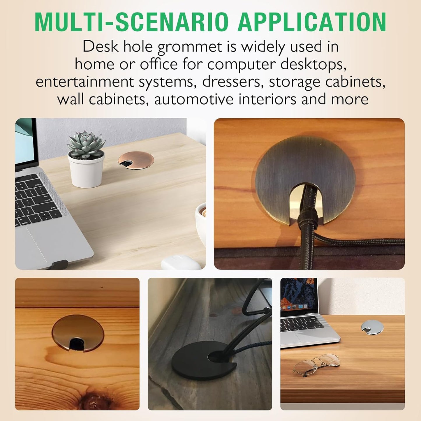 1 Pcs Desk Grommet 1-3/8" / 35 mm, Desk Cord Hole Cover, Cable Grommet Metal Zinc Alloy Materilal, Desk Hole Grommet for Home & Office Pc, Detachable Cable Cord Organizer-Bright Silver