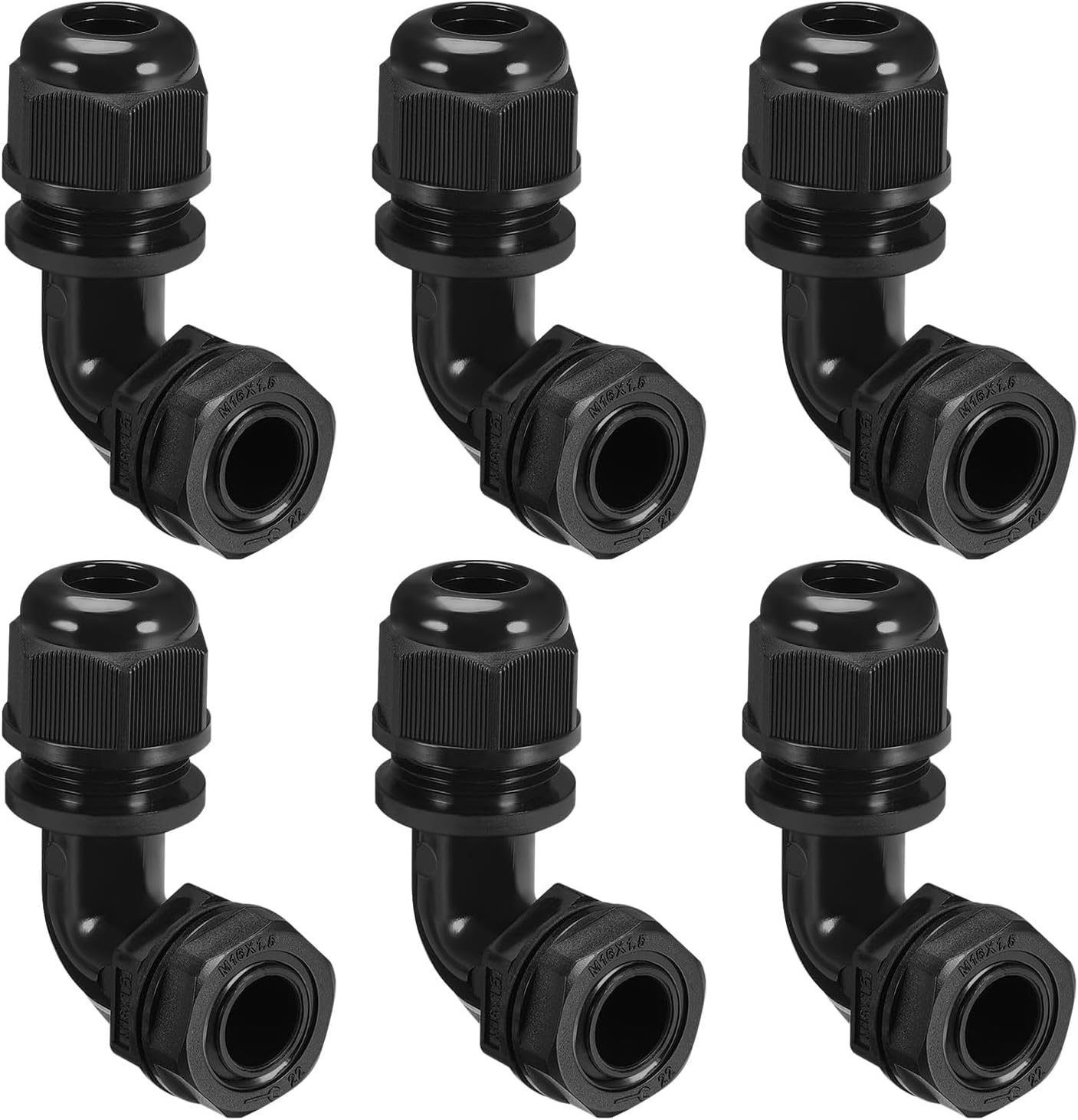 LeMotech M20 Cable Gland, 90 Degree Adjustable 9-14mm Strain Relief, Cord Connectors Nylon Joints with Gaskets, 6 Pcs, Black