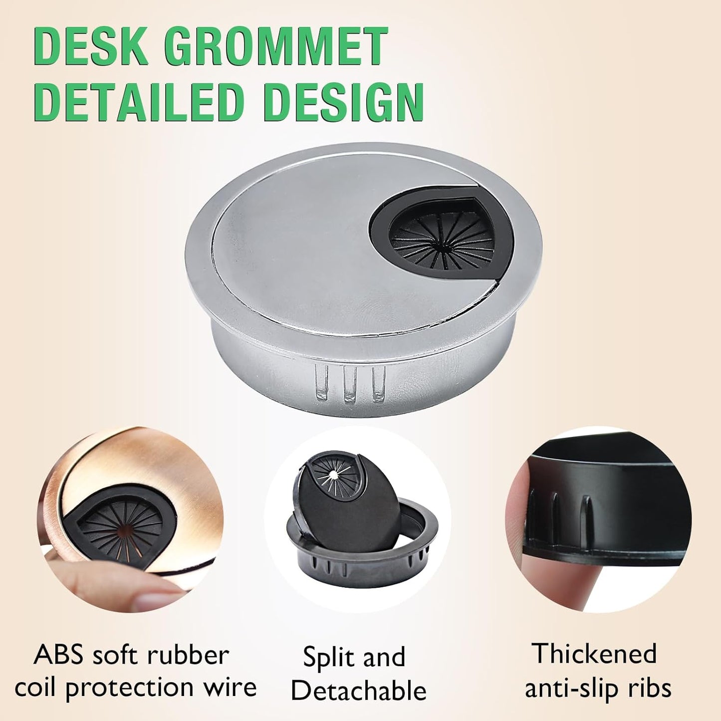 1 Pcs Desk Grommet 3-1/8" / 80 mm, Desk Cord Hole Cover, Cable Grommet Metal Zinc Alloy Materilal, Desk Hole Grommet for Home & Office Pc, Detachable Cable Cord Organizer-Bronze