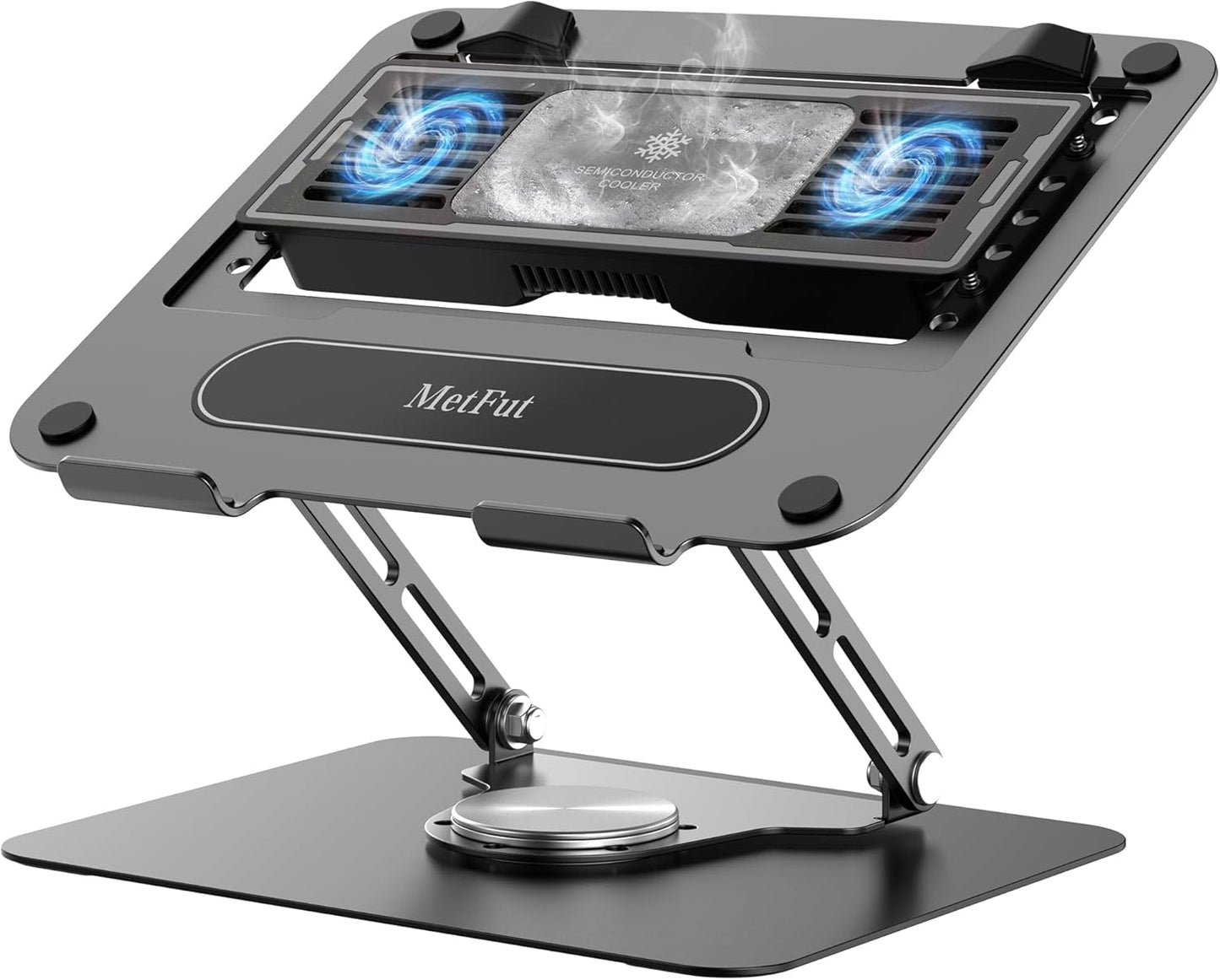 Laptop Cooling Stand with Detachable Thermoelectric Cooler, Adjustable Height & Angle, 360 Rotation Base, Carbon Steel Framework, Ultra-Quiet & Super Sturdy for up to 15.6” Laptop (Black)