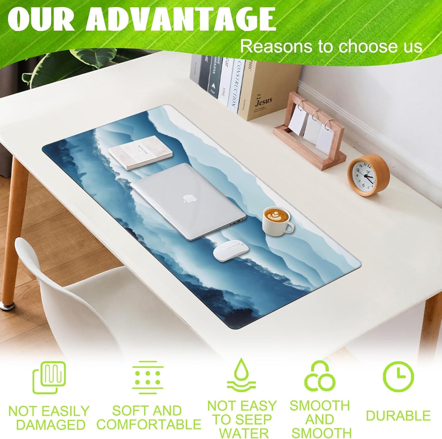 Large Gaming Mouse Pad, Mountain Desk Mat, Misty Forest Mountains Desk Pad, Extended Big Computer Keyboard Mouse Pad with Non-Slip Base and Stitched Edge, 35.4"x15.7"