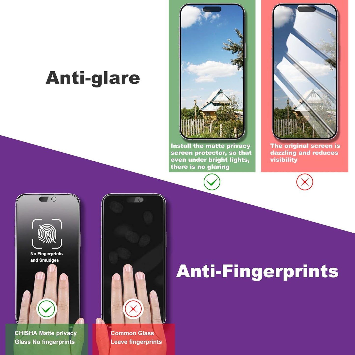 2 Pack Matte Privacy Screen Protector for iPhone 14 Pro Max/iPhone 15 Plus/iPhone 16 Plus, 9H Tempered Glass, Full Coverage, Anti-Fingerprint, Auto Dust-Elimination, No Bubble, Easy Installation