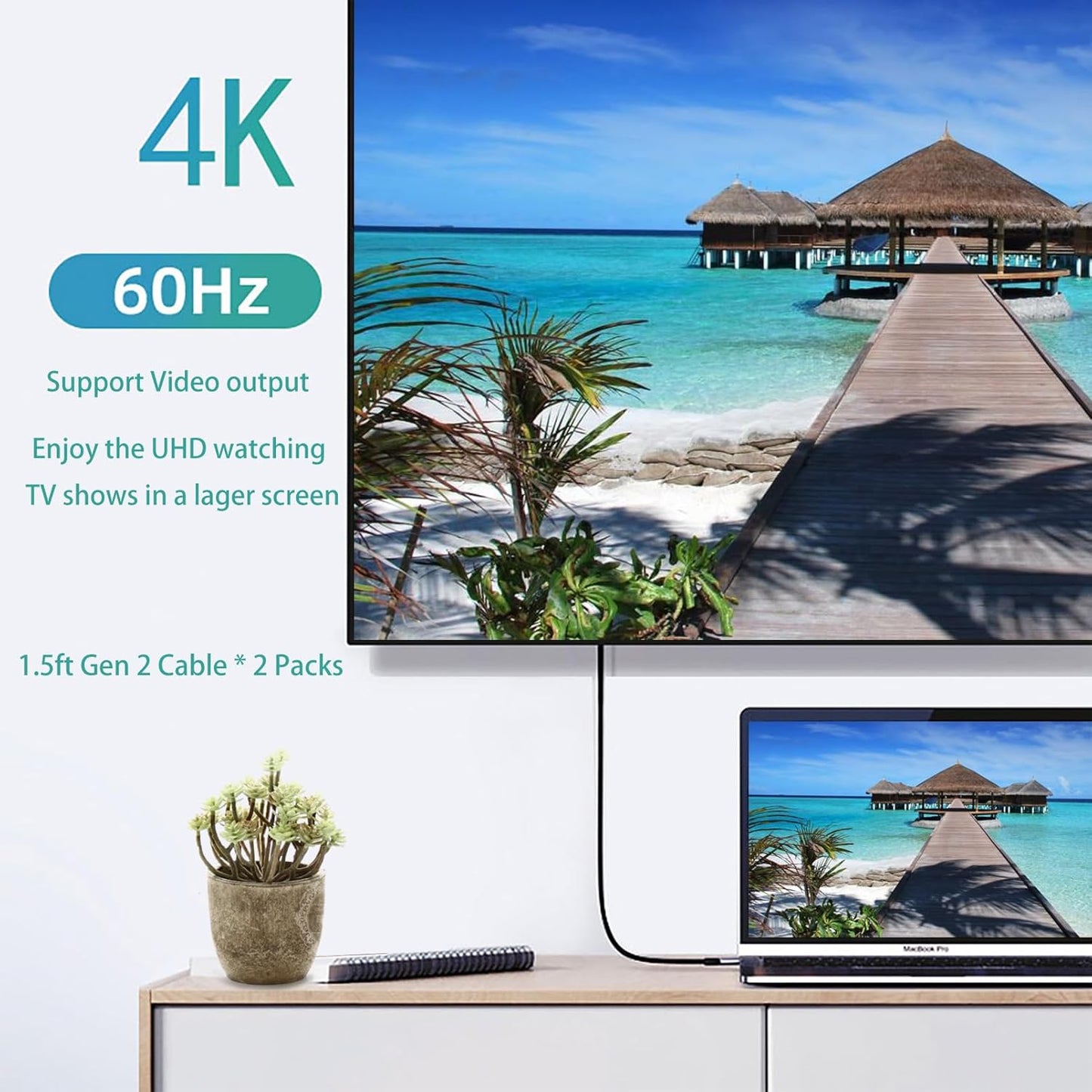 100W Short USB C Cable 3.1 Right Angle [1.5FT 2 Packs], 5A Fast Charging, 10GBbps High Speed Data E-Marker Chip Cords, 4K@60Hz Video Display