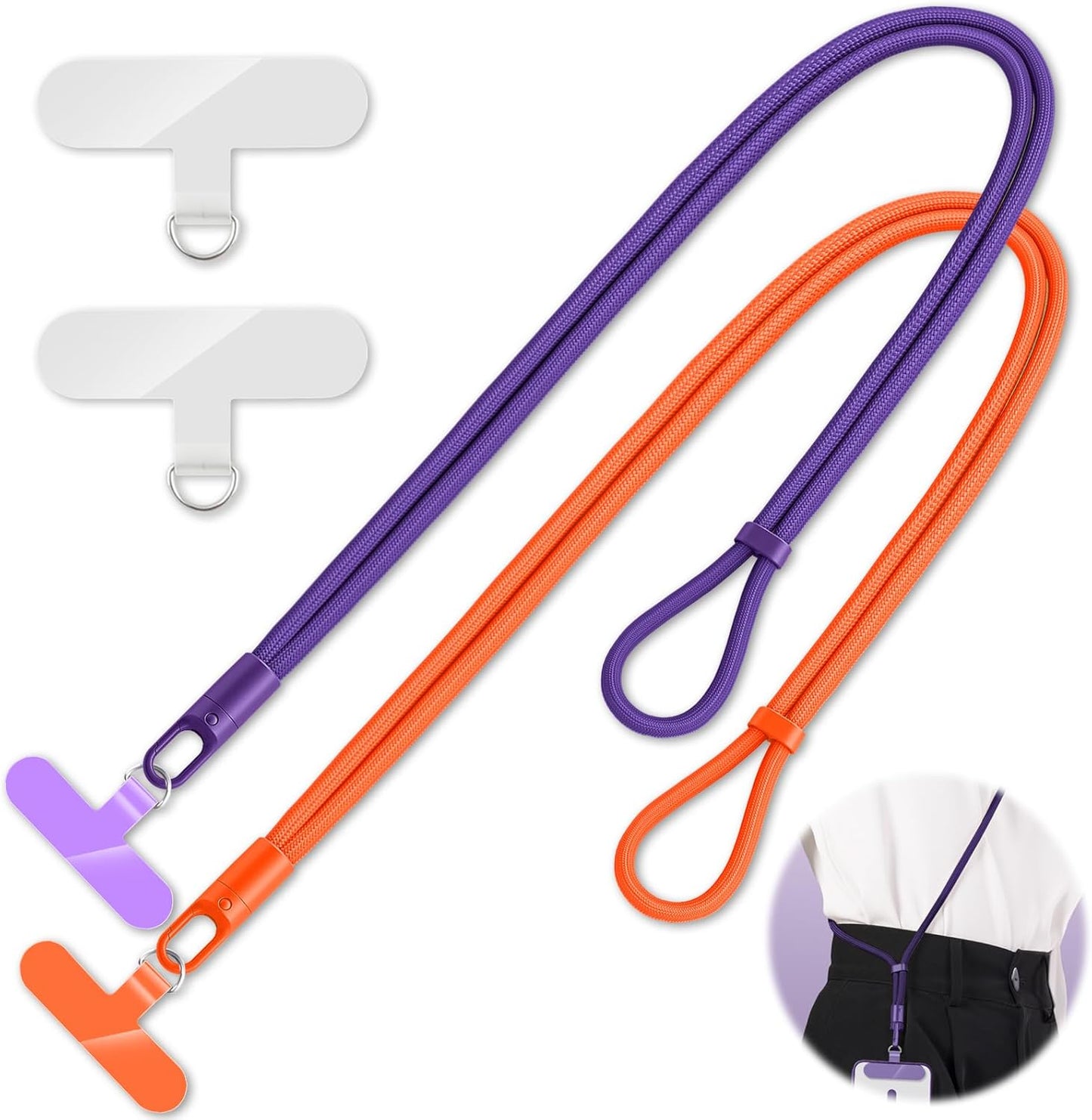 2 Pack Phone Lanyard,2×Phone crossbody strap,4×Tether Tabs,Universal Cell Phone Multifuctional Patch Polyester Lanyards,Cell Phone Lanyards for Women and Men(purple+orange)