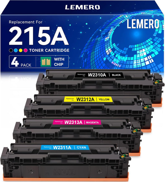 LEMERO 215A Compatible Toner Cartridge Replacement for HP 215A Toner Cartridge Work with HP Color Laseret Pro MFP M182nw M183fdw M155dw M155nw Printer (215A Black Cyan Yellow Magenta, with CHIP)