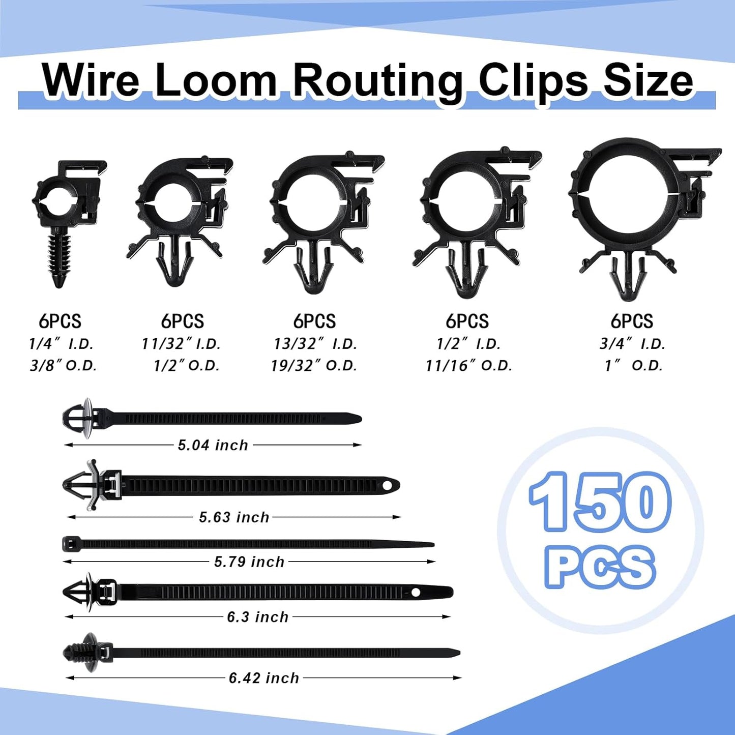 150 pcs Car Wire Loom Routing Clips Push Mount Cable Tie Assortment 10 Sizes Car Harness Routing Clips Universal Wiring Harness Replacement Parts for Automotive
