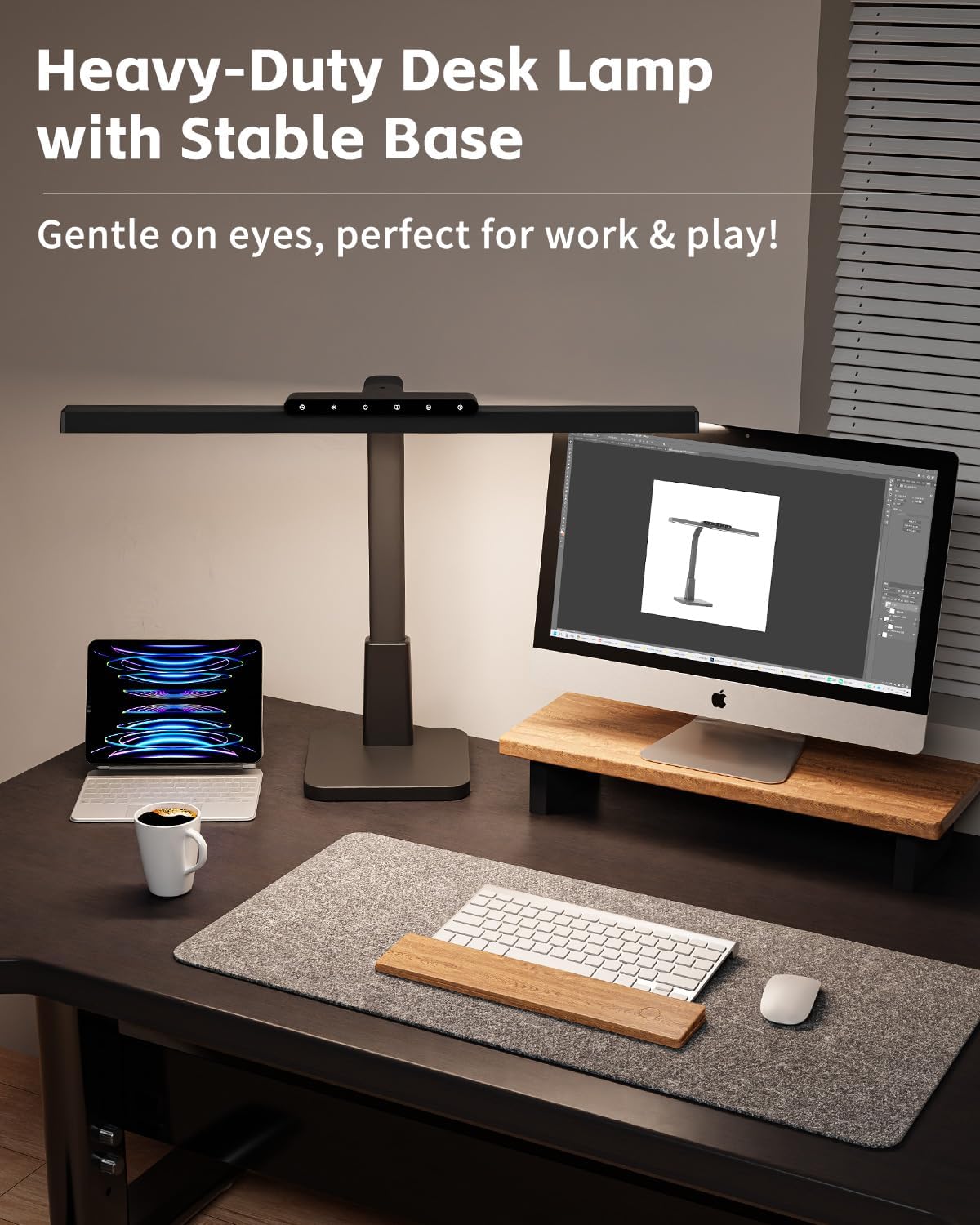 LED Desk Lamp for Home Office with Base, Dimmable Eye-Caring Computer Light with Memory & Timer Functions, Flexible Gooseneck Touch Control Architect Desk Light for Reading, Study, Workbench (Black)