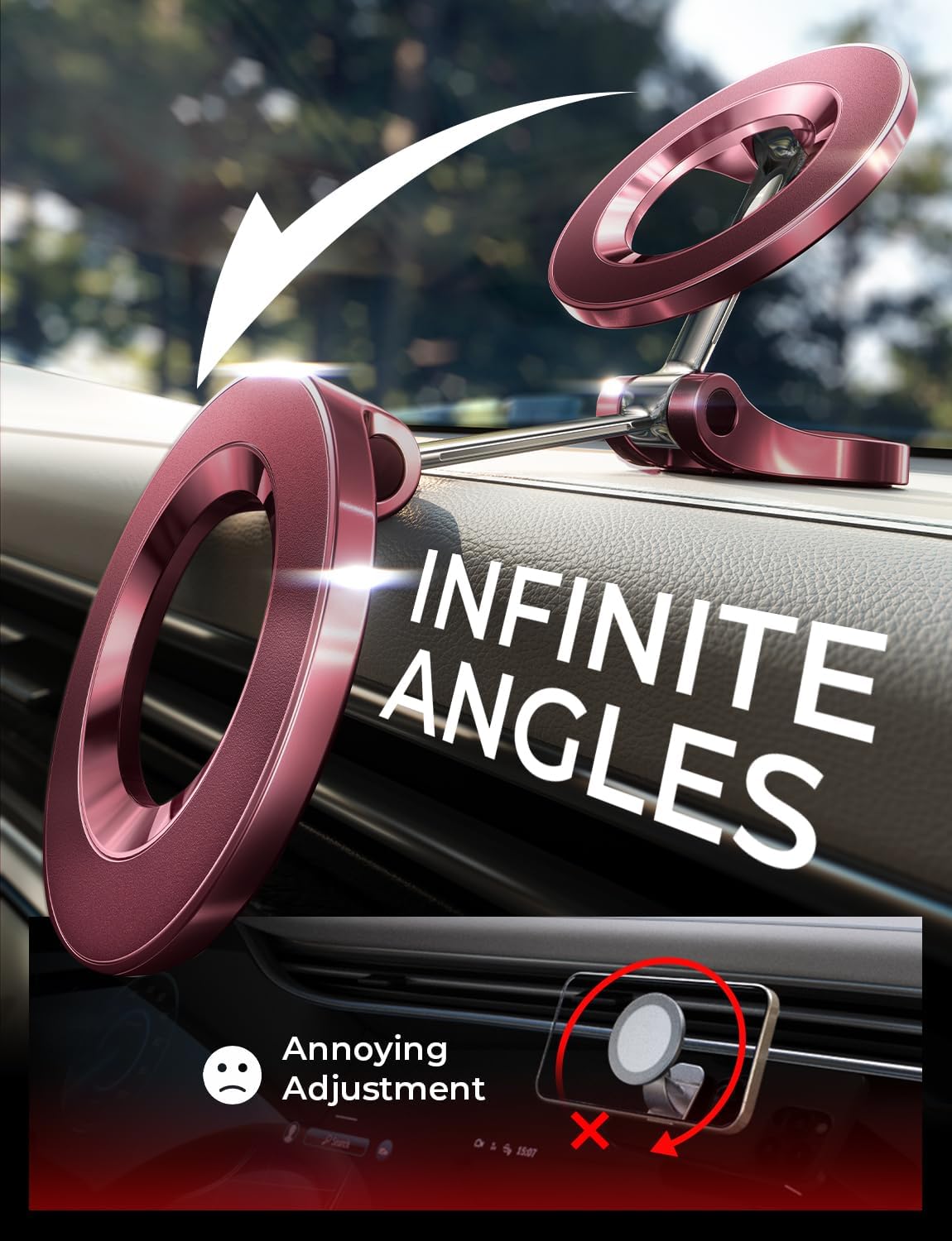 LISEN for Magsafe Car Mount, Ultra Magnetic Dashboard Phone Holder, Car Accessories for iPhone 16 Pro Max,Gifts for Men Women Him Her, Fit for iPhone16 Pro/Pro Max 15 14 13 12, Velvet Rouge