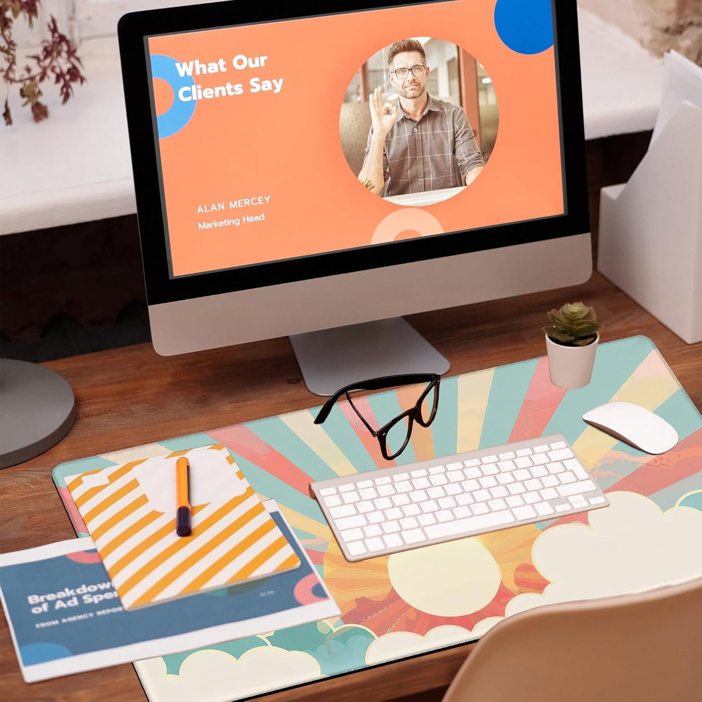 Large Gaming Mouse Pad for Desk, Boho Pastel Sun Desk Mat, Colorful Sunshine Desk Pad, 31.5"x15.7" Extended Big Computer Keyboard Mouse Pad with Non-Slip Base and Stitched Edge