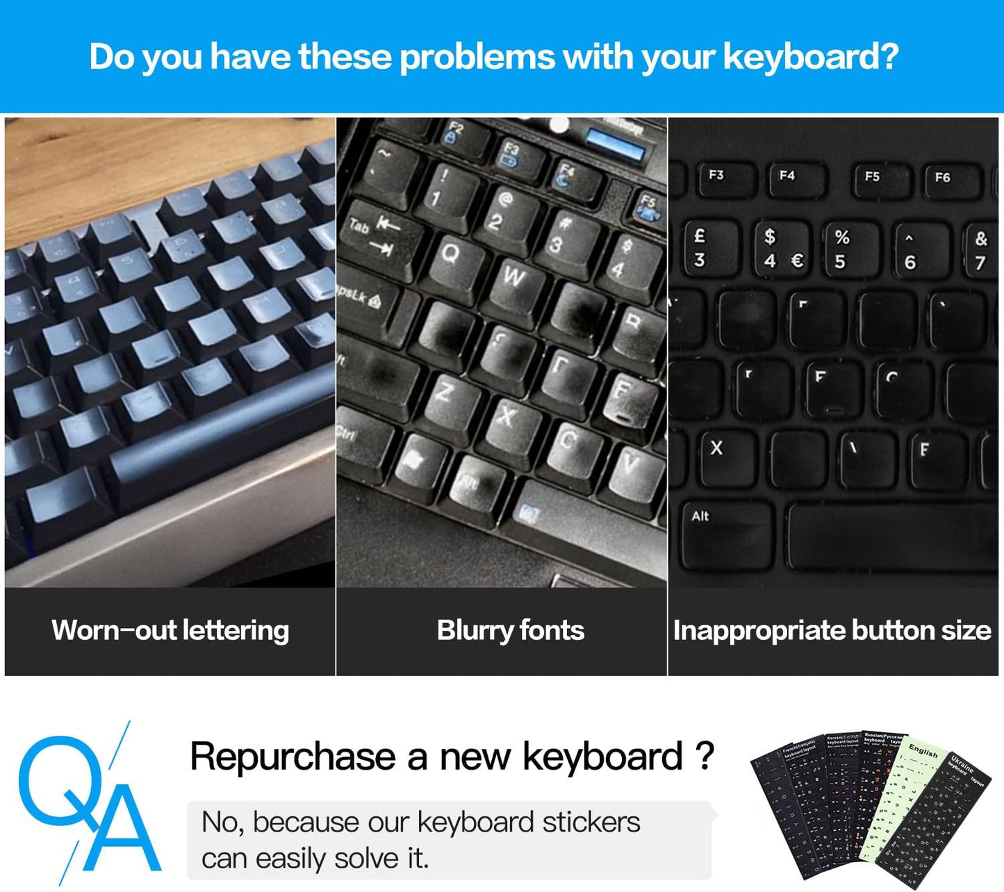 (2PCS) Ukrainian Keyboard Stickers, Ukraine Keyboard Letters Replacement Sticker with White Letter/Black Background, Cyrillic Russian Belarus Keyboard Stickers for Computer Laptop Notebook Desktop