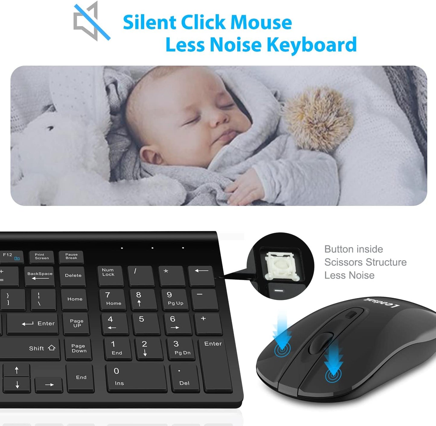 LeadsaiL Wireless Keyboard and Mouse Combo, Wireless USB Mouse and Computer Keyboard Set, Compact and Silent for Windows Laptop, Desktop, PC