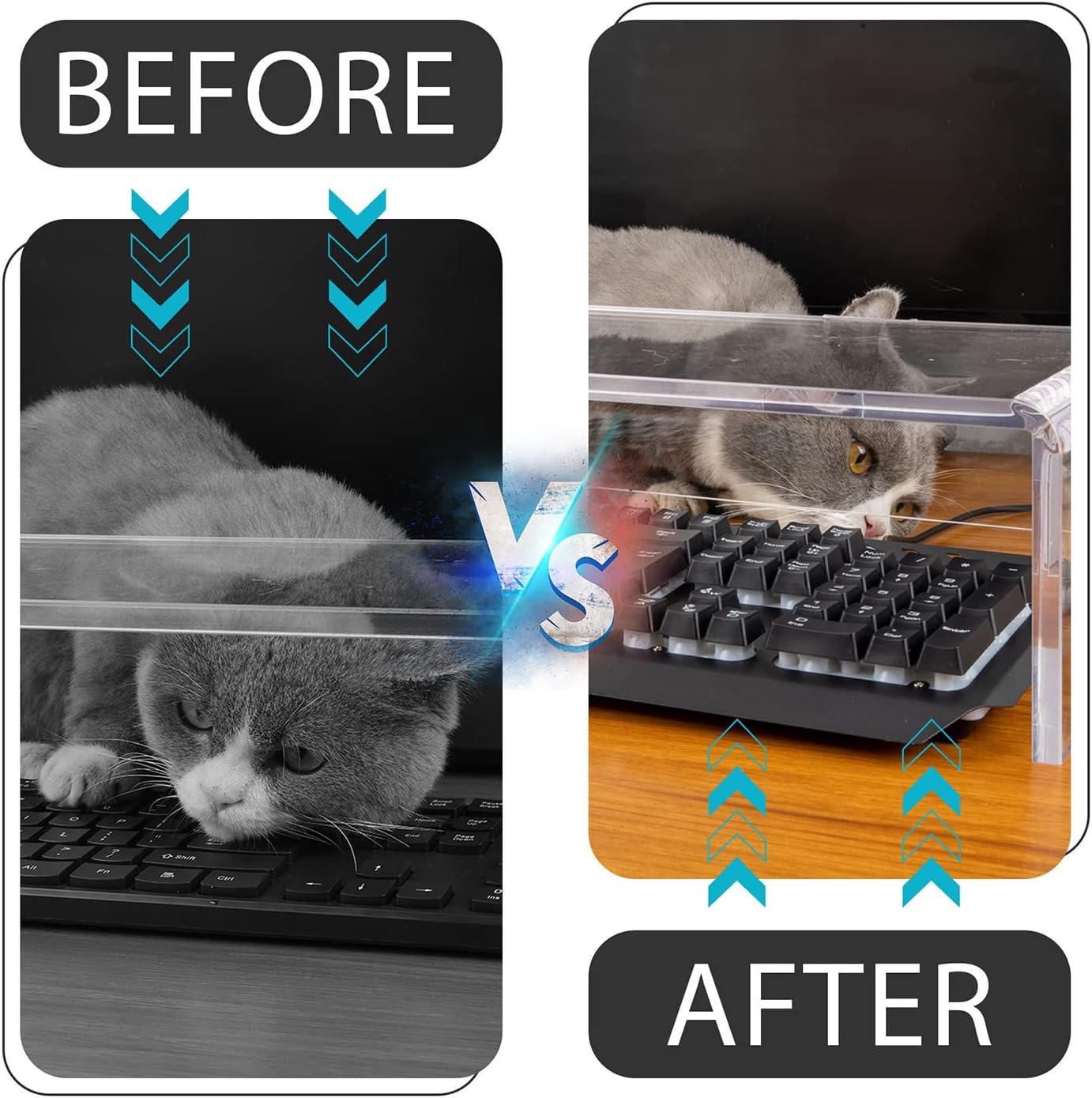 2 Pack Computer Monitor Riser with keyboard cover Anti-Cat, Dual Monitor Stand Riser, Multimedia Desktop Stand for Dual Monitors/Laptop/Flat Screen TV (20"+14")