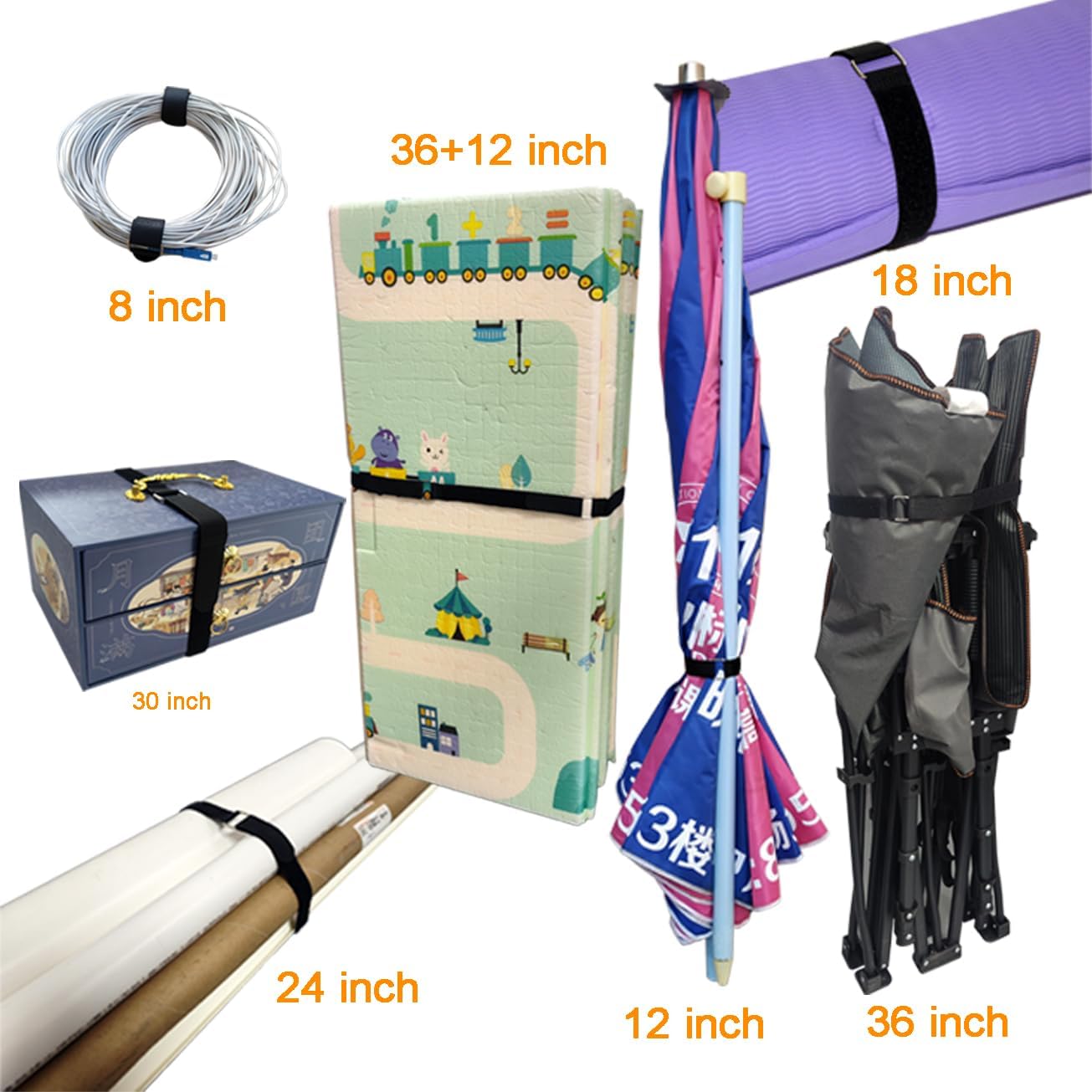 18 inch Extend Cable Strap and Adjustable Securing Strap with Buckle - 12 PCS Reusable Hook and Loop Fastening Nylon Cable Tie Wrap