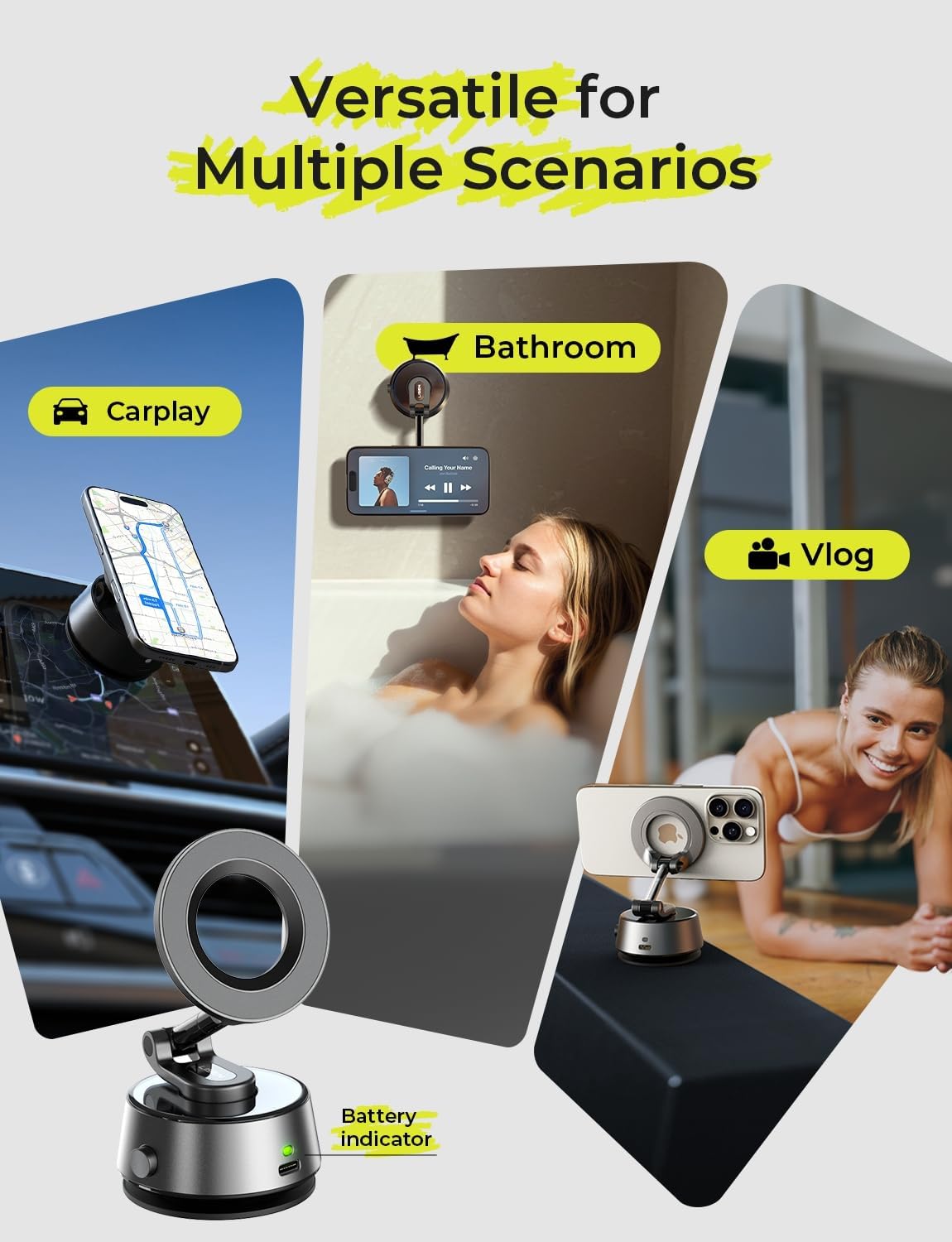 LISEN Electric Retractable Car Phone Mount, Content Creator MagSafe Suction Cup Phone Mount Vacuum Magnetic Phone Holder fit Vlogging Video Recording Windshield for 17 iPhone 16e 16 15 14 13 12