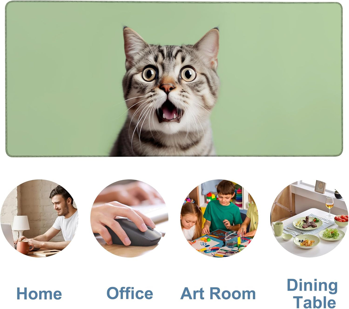 Large Mouse Pad A Surprised Cat Gaming Desk Pad Computer Keyboard Non-Slip Waterproof Mouse Mat with Rubber Base and Stitched Edges Entertainment Office Writing Desk Mat 35.4 x 15.7 Inches