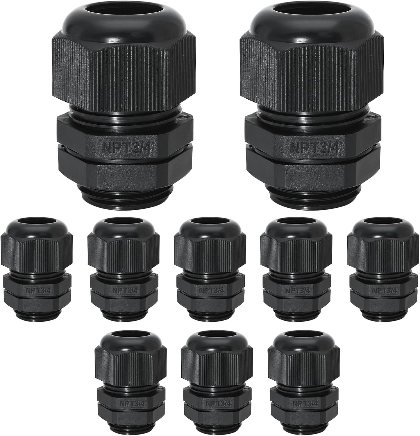 10 Pcs 3/4" NPT Nylon Cable Glands, IP68 Waterproof Adjustable Cord Grip Cable Connector Strain Relief Wire Protectors for 13-18mm Cable Diameter, Black