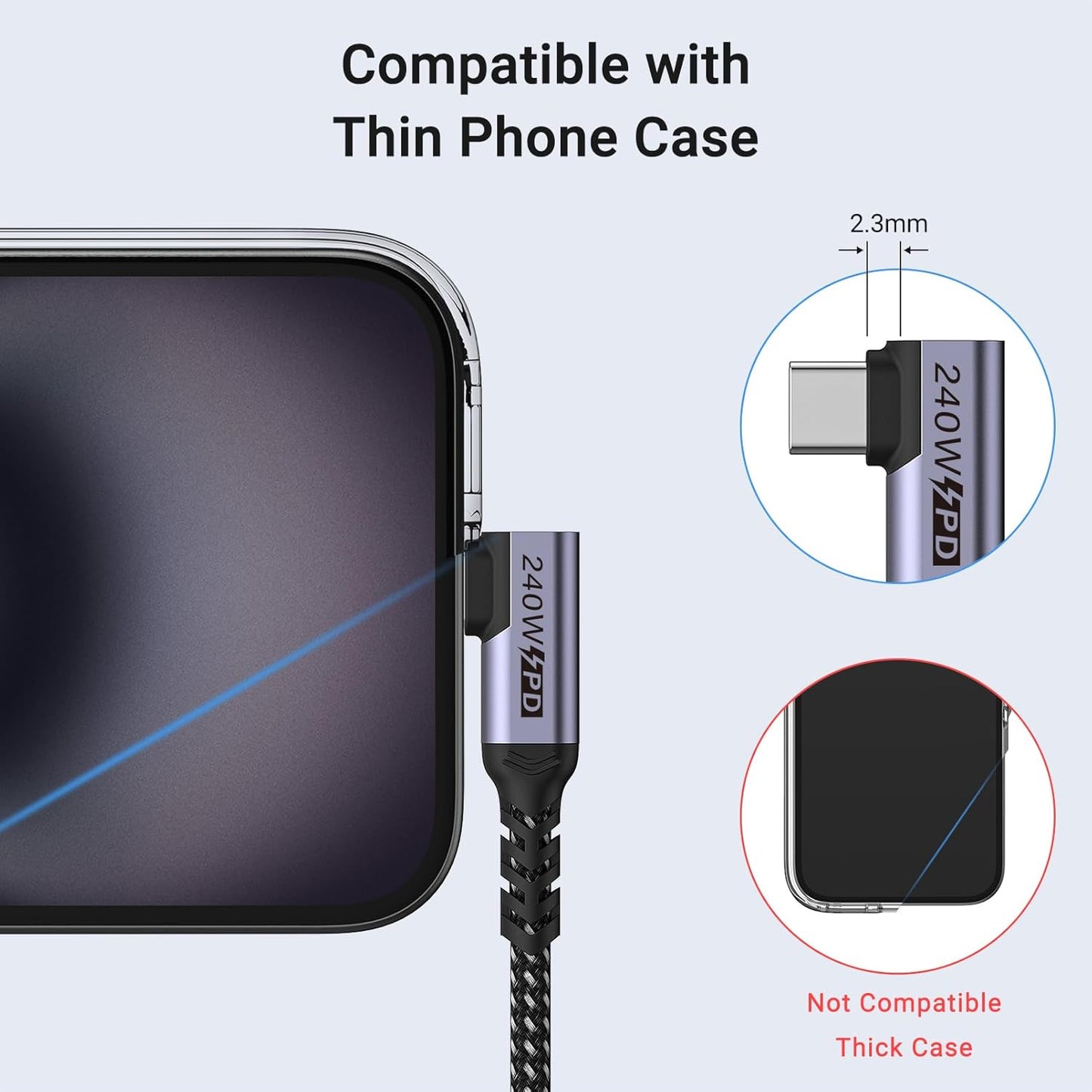 1FT USB 4 Cable Right Angle [2 Packs], 240W USB C Cable, 40Gbps High Speed Data Transfer with Single 8K or Dual 4K Display Video Dispaly Compatible with iPhone 16/16 Pro Max/16 Plus