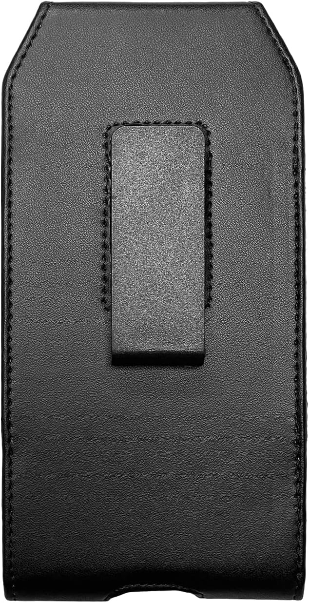 Leather Cell Phone Holster for Cricket Debut, Icon, AT&T Radiant Core, Calypso 2, Moto E6, G7 Play, Alcatel Onyx, REVVLRY REVVL2 - Vertical Case Waist Carrying Pouch with Belt Clip/Loops, Black