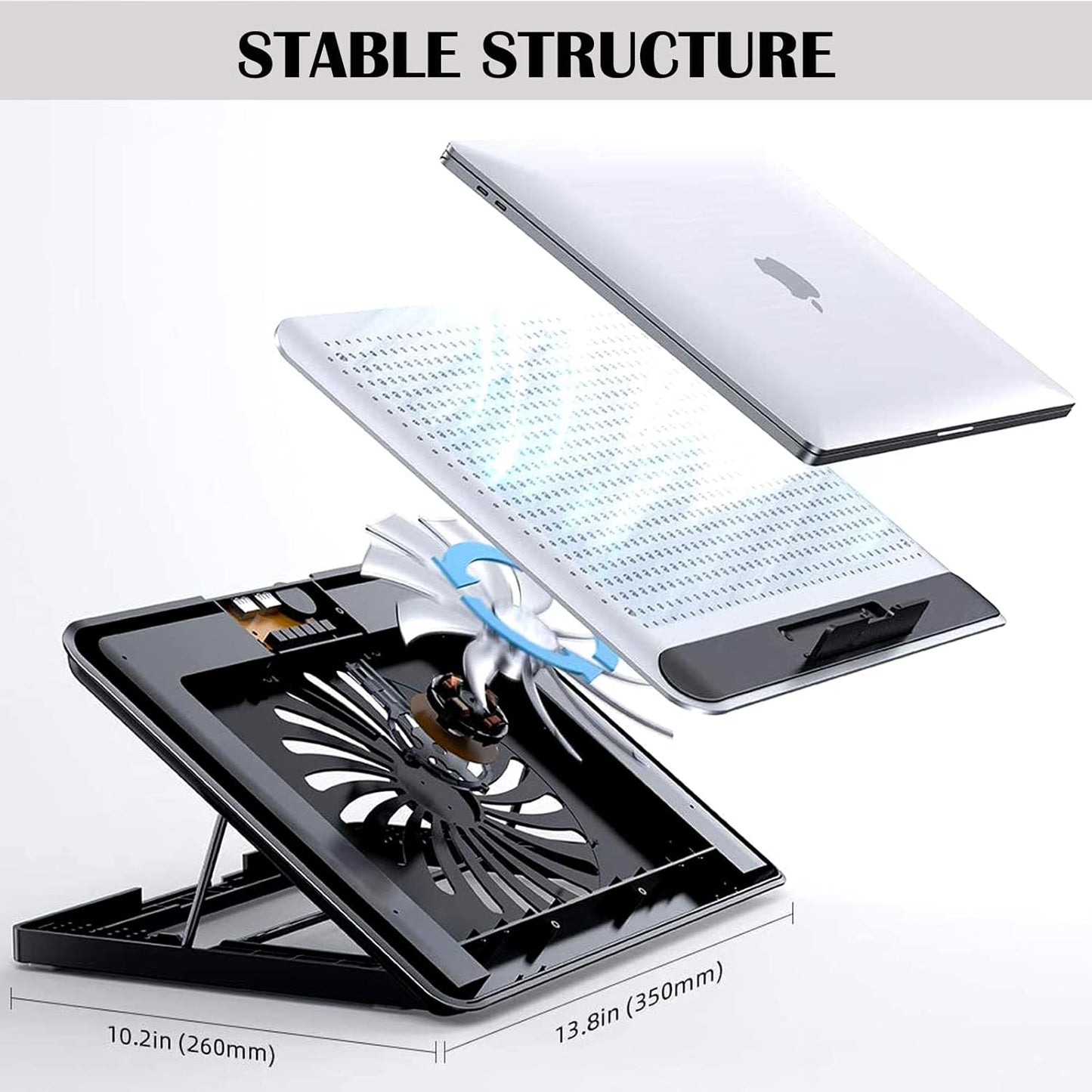 16inch Single Fan Lap Chill Mat - Aluminum Panel Laptop Cooling Pad, Heat Protection Laptop Cooler, Adjustable Foldable Long Stand, Fans Switch with dimmable-Speed, USB-A Connection Laptop Fan