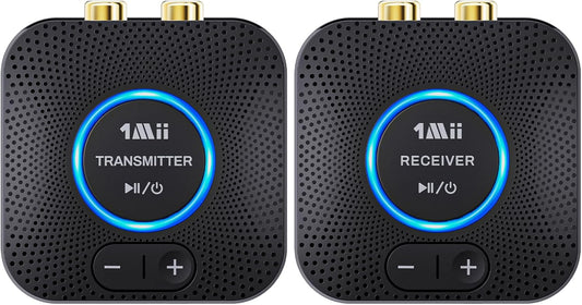 1Mii 2.4GHz Wireless Audio Transmitter Receiver Set for TV, 260Ft/80M Long Range 25ms Low Latency with AUX RCA in/Out,Wireless Audio Adapter for TV PC Powered Speaker Amplifier Soundbar