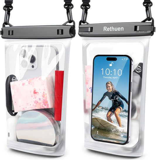 Large Floating Waterproof Phone Pouch, 2Pack Cell Phone Dry Bag for iPhone 16 15 14 13 12 Pro Max Galaxy S24 S23 S22 All Phones, Float Water Proof Bag for Beach Water Park (Frosted + Frosted)