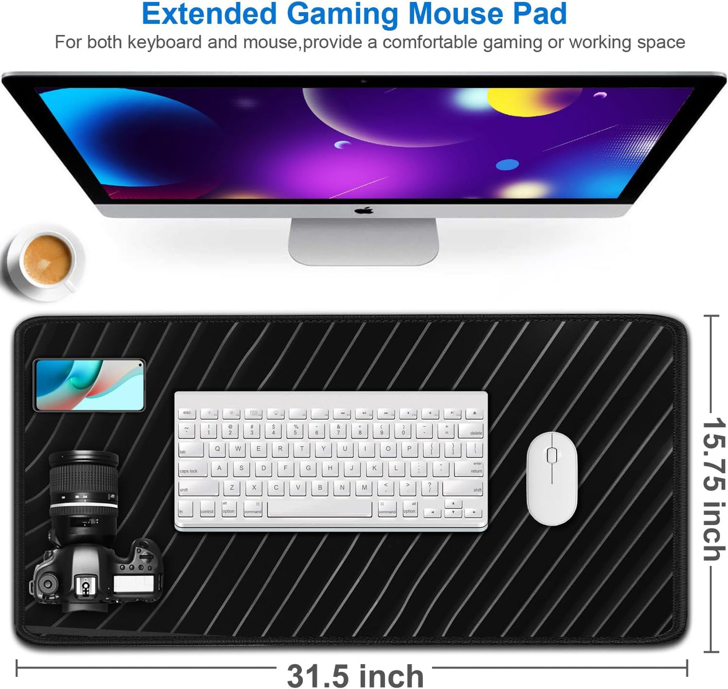 Large Mouse Pad, 31.5x15.7 inch Large Extended Computer Keyboard Mouse Mat, Water Resist Non-Slip Mousepad Rubber Base Long XXL Desk Mouse Pad for Work & Gaming, Office & Home, Grey Lines