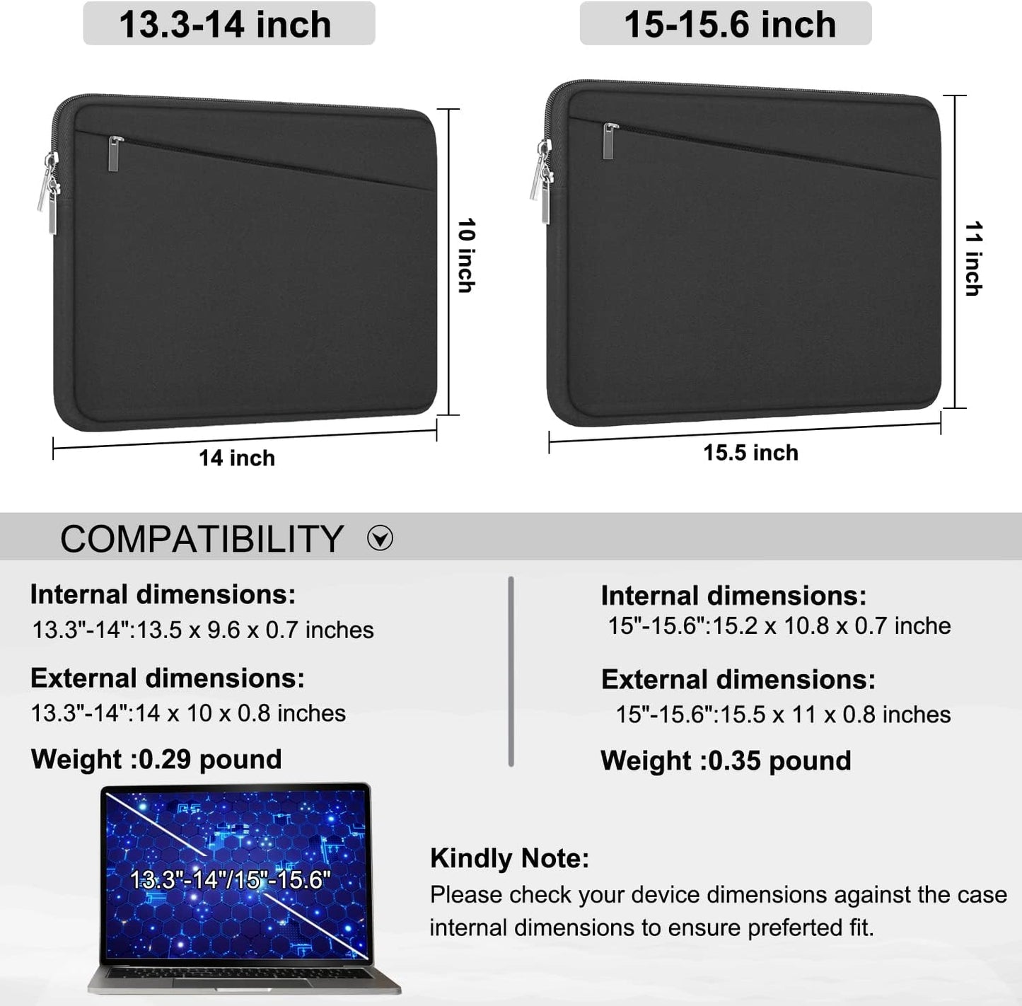 15.6 inch Laptop Case, Durable Computer Carrying Bag Protective Case Briefcase Handbag with Front Pocket, Laptop Sleeve Cover for 15.6 Inch HP, Dell, Lenovo, Asus, Notebook, Grey