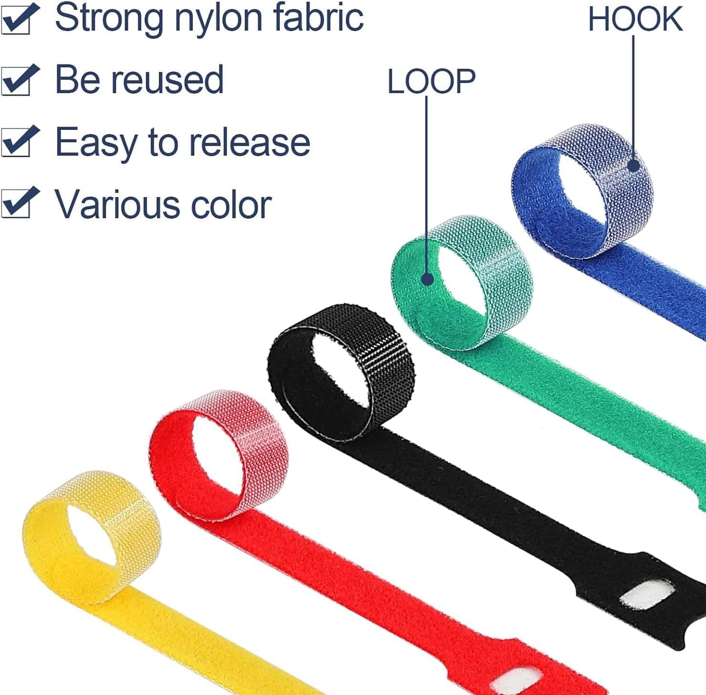 150PCS 8 Inch Cable Ties Reusable Multi-Purpose Wire Ties Cord Organizer Adjustable Cable Management 5 Colors