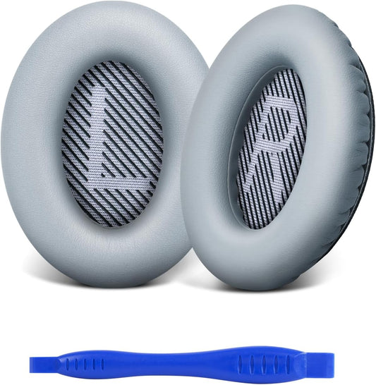 Link Dream Replacement Ear Cushions for Bose Quiet Comfort 35 Soft Protein Leather Replacement Ear Pad for Bose QC 35/25 / 15 QC2 / Ae2 / Ae2i / Ae2W / Sound Link/Sound True (Light Grey)