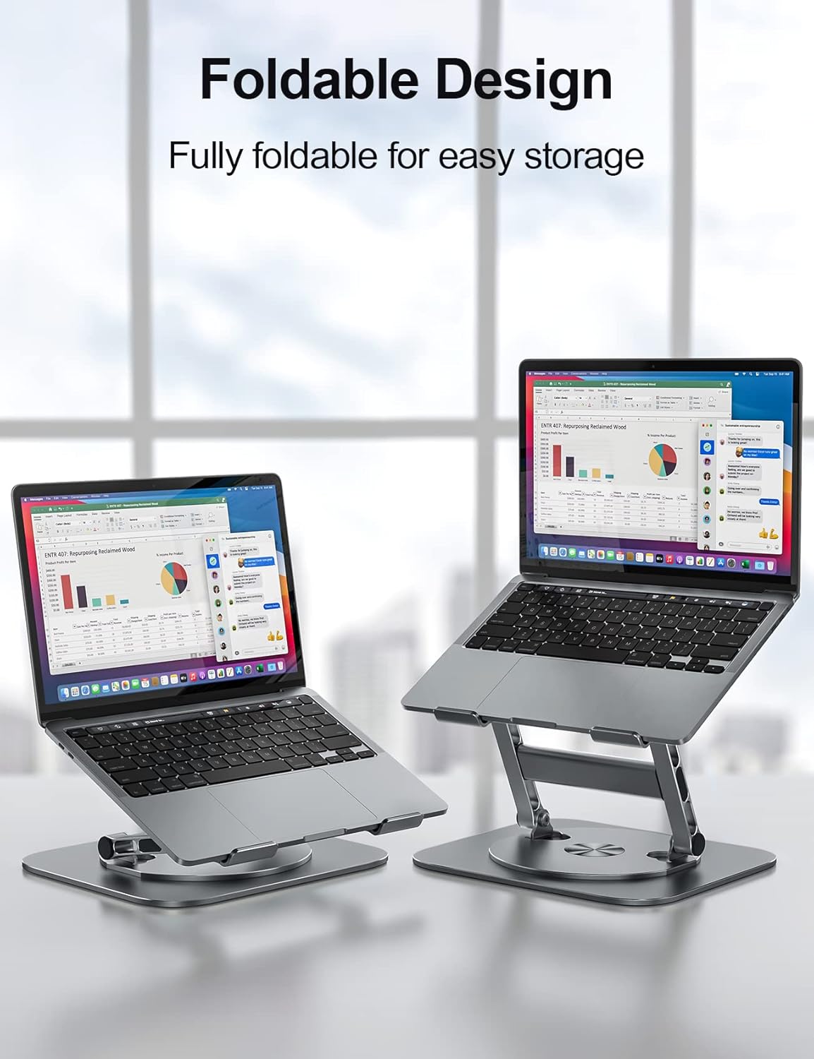 Laptop Stand, 360 Swivel Aluminum Computer Stand Ergonomic Laptop Riser Notebook Holder Compatible with 17 inch MacBook Air Pro, Dell XPS, HP, Lenovo More Laptops,Grey