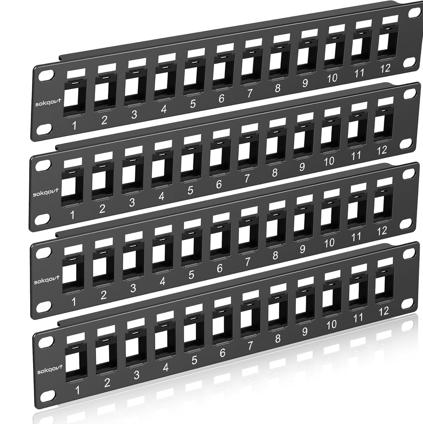 12 Port Mini Blank Keystone Patch Panel With Snap-in Design (4 Pack), Cat6 Network 1U 10 Inch Rack Mount Ethernet (for Slim Keystone Only)