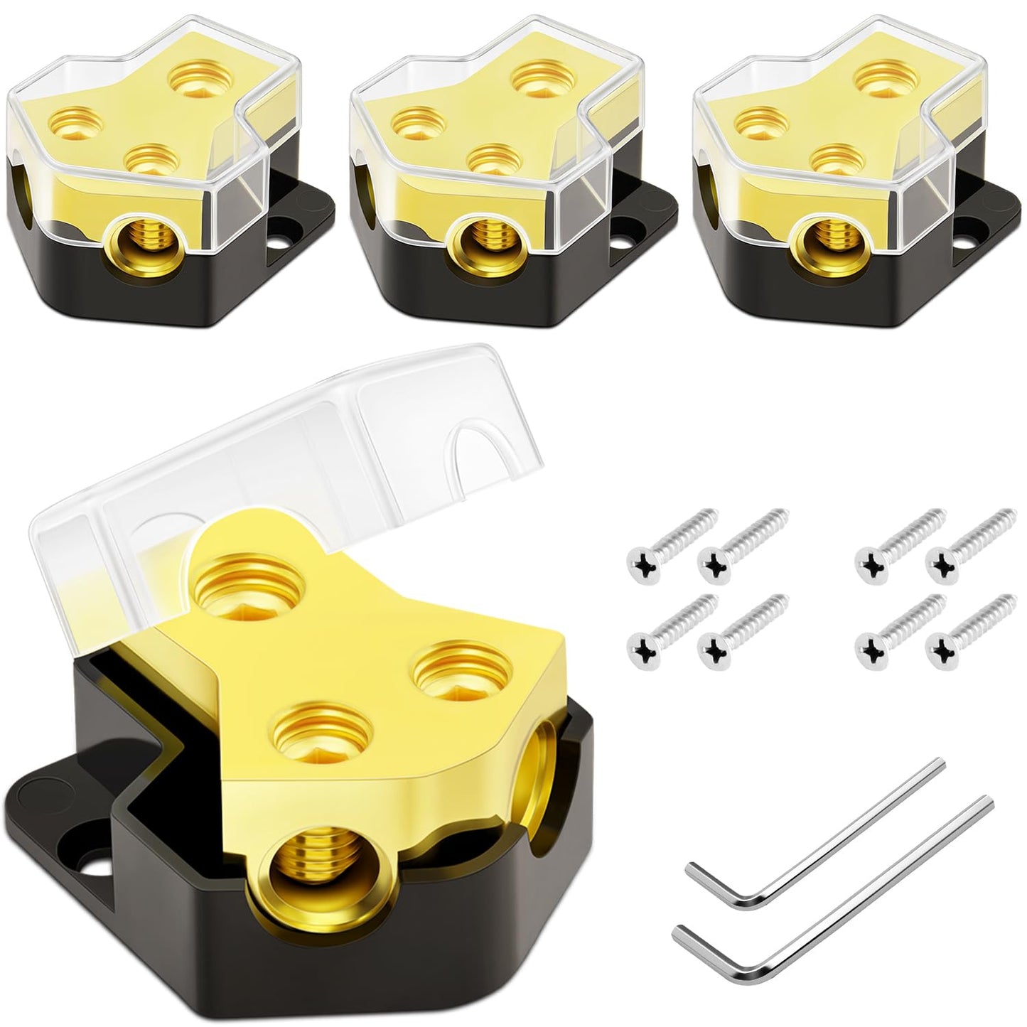 12V Power Distribution Block Car Audio 2 Way 0/2/4 Gauge in 4/6/8 Gauge Out, Premium Ground Distribution Block 12 Volt Amp Distribution Block Splitter for Automotive Car Marine Boat (4 Pack)