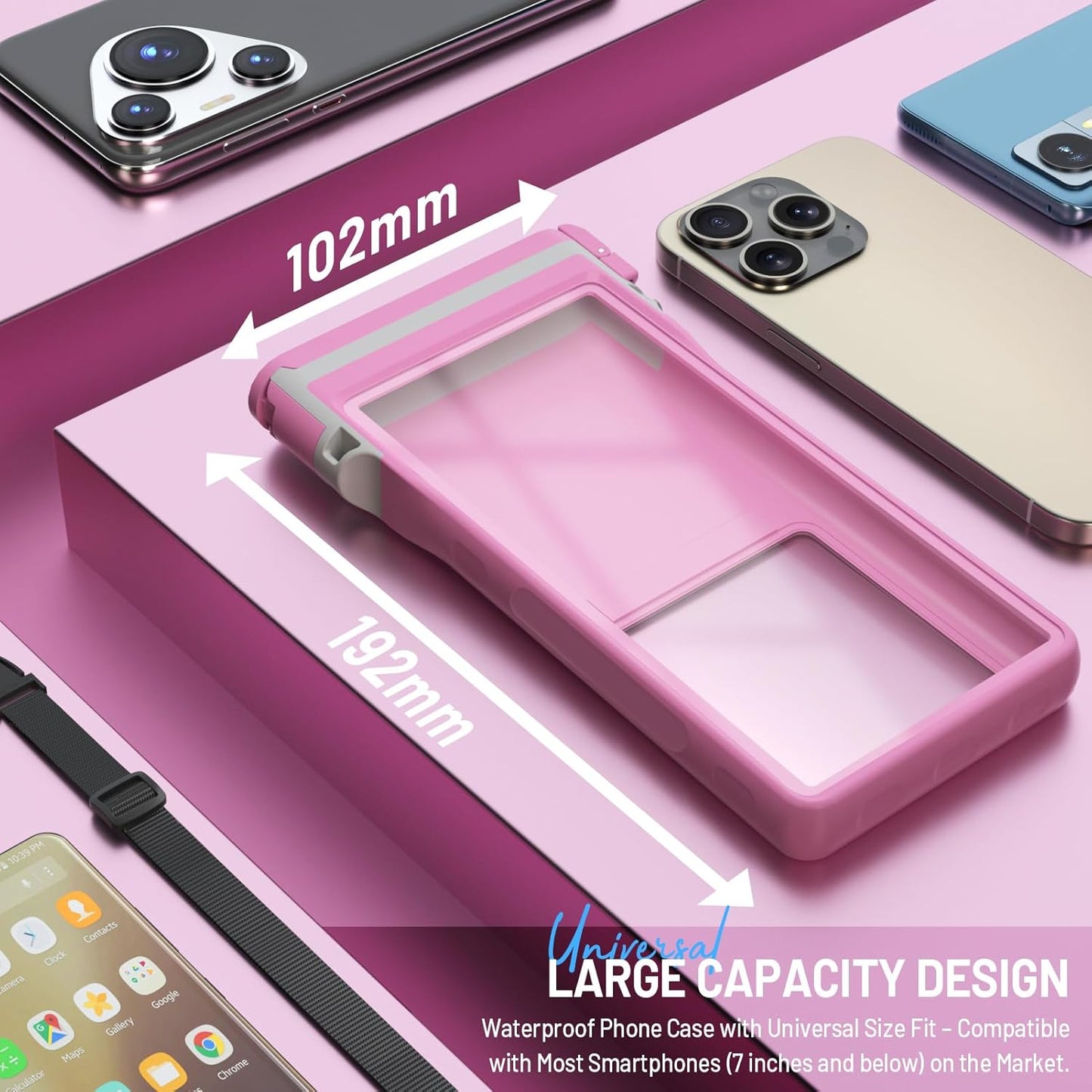 Large Floating Waterproof Phone Case with Lanyard for Snorkeling & Diving - Underwater Phone Pouch Compatible with i-Phone 16/15/14 Pro Max, Galaxy All Series, Beach and Pool Water Park (Grass Blue)