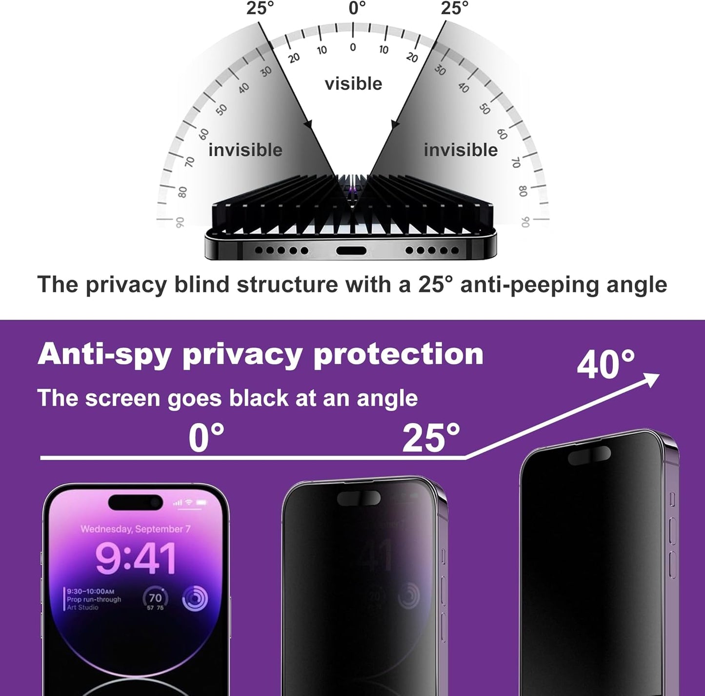 2 Pack Matte Privacy Screen Protector for iPhone 14 Pro Max/iPhone 15 Plus/iPhone 16 Plus, 9H Tempered Glass, Full Coverage, Anti-Fingerprint, Auto Dust-Elimination, No Bubble, Easy Installation