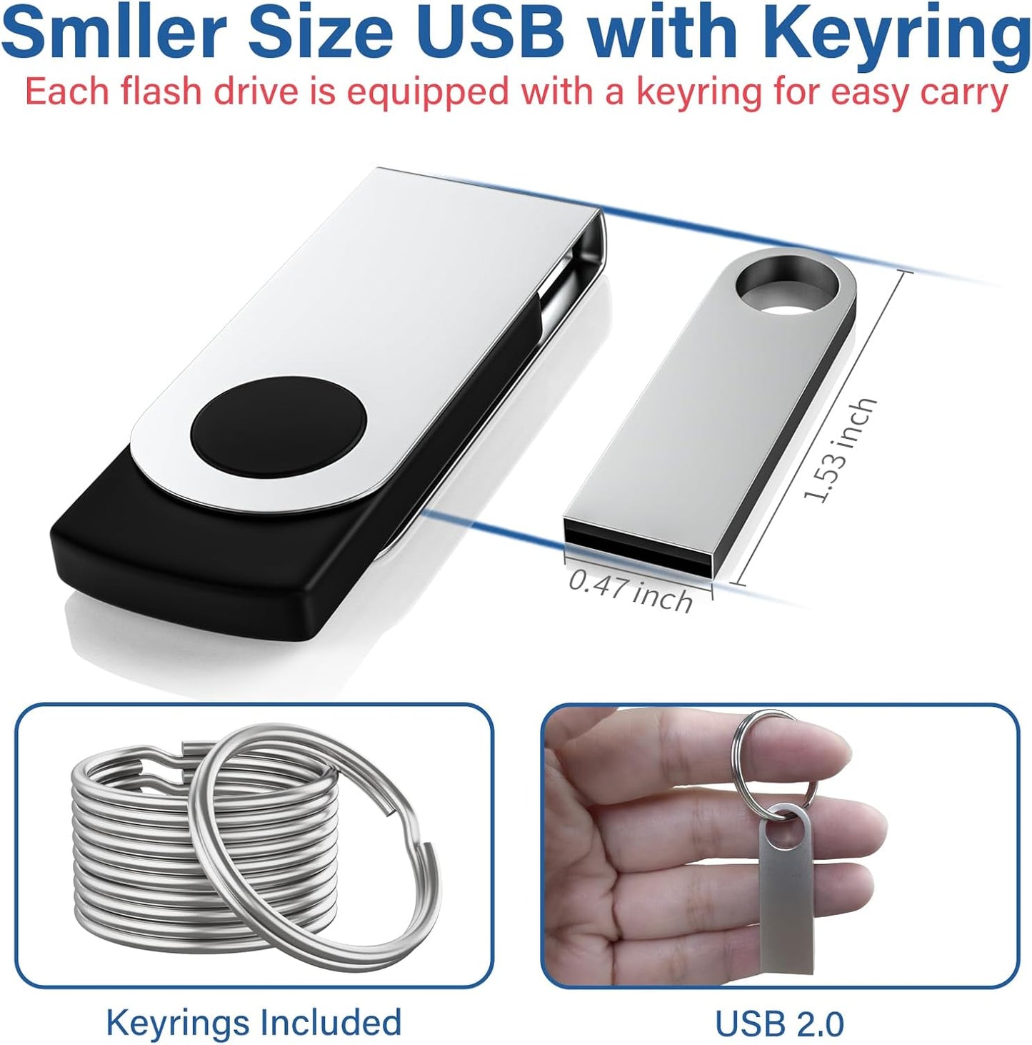 16GB USB Flash Drive 2 Pack with Keychains, Wooolken Sleek Metal USB 2.0 Thumb Drives Memory Stick for PC Laptop Computer